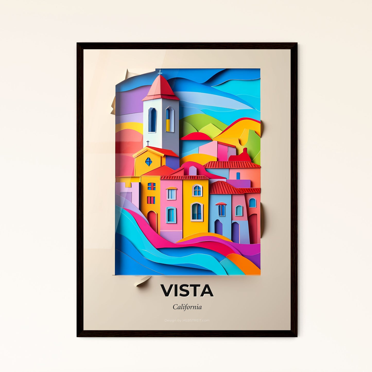 Vivid Vista, California - a colorful city with a clock tower on top of it