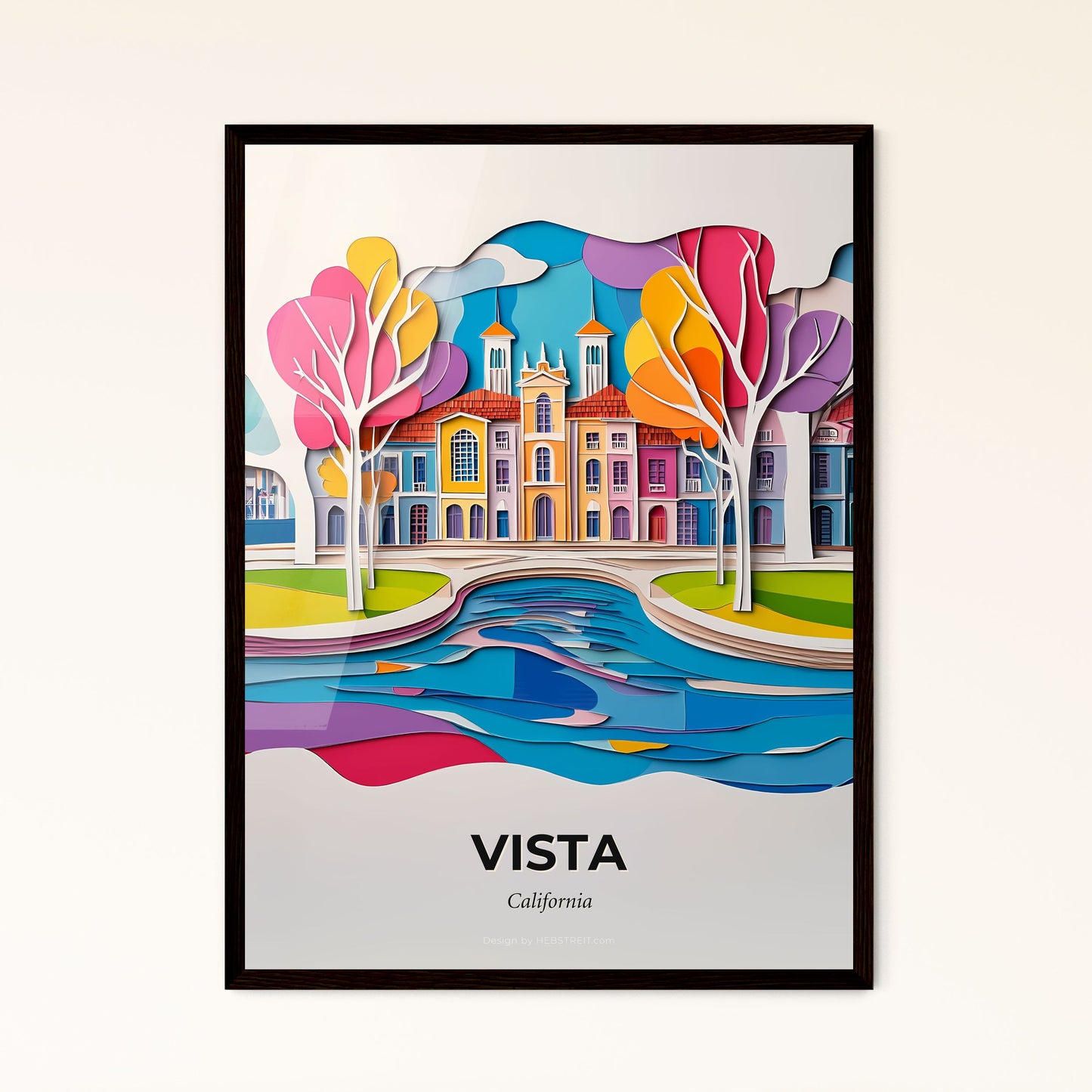 Vivid Vista, California - a paper cut of a city with a river