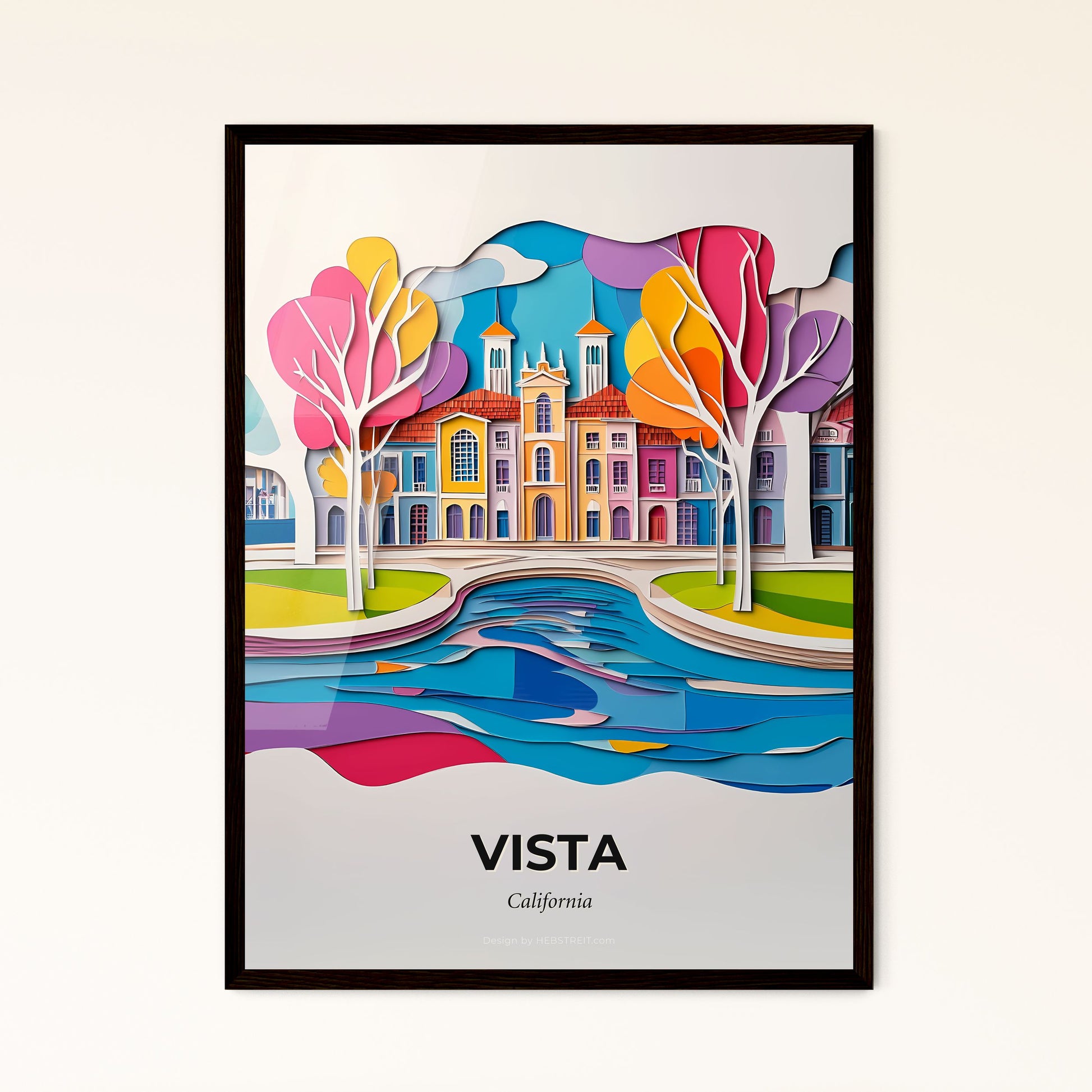 Vivid Vista, California - a paper cut of a city with a river