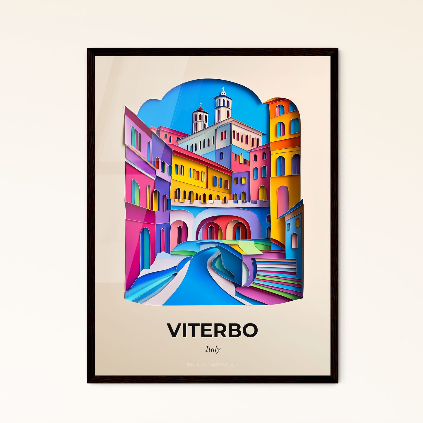 Vivid Viterbo, Italy - a colorful city scene with a bridge and a clock tower