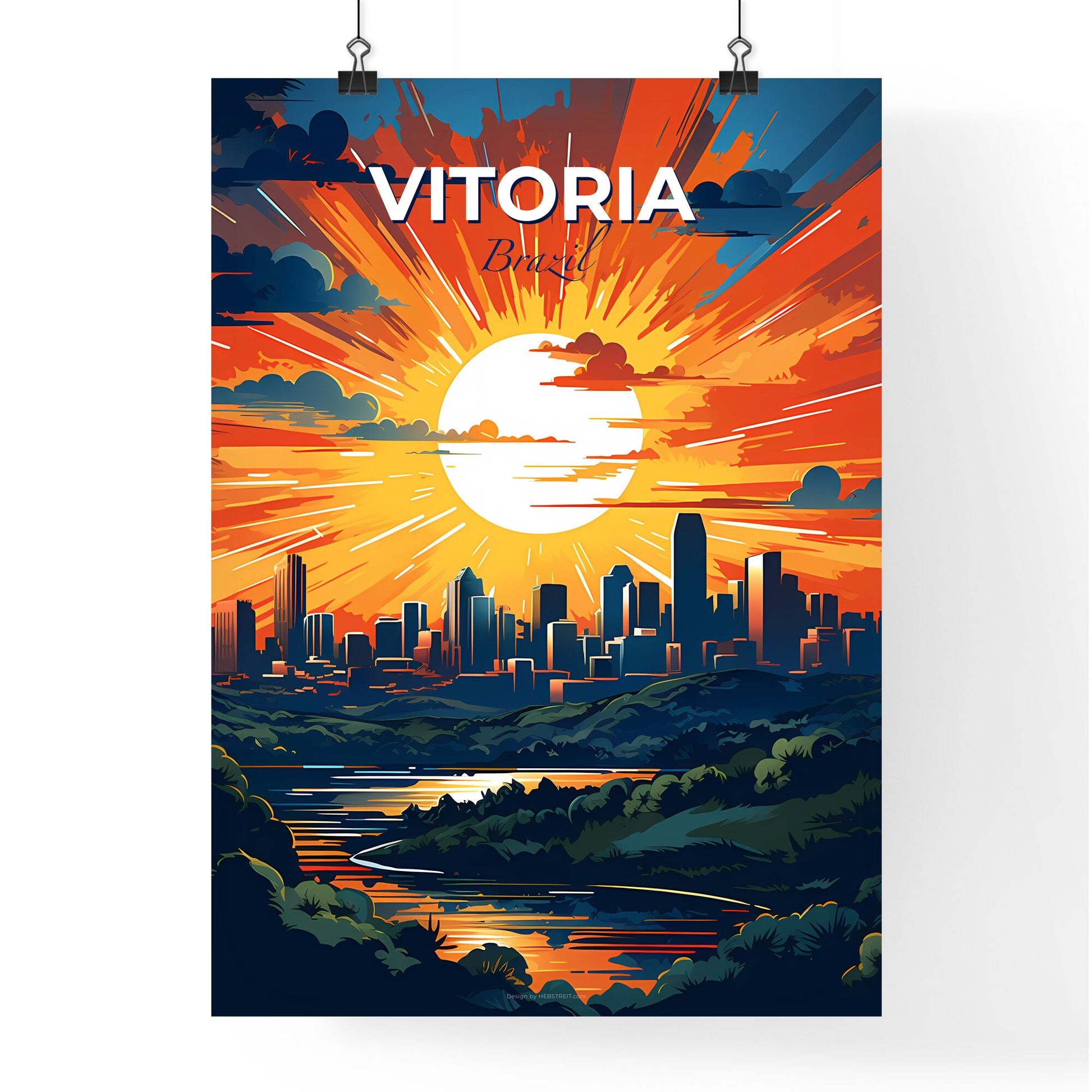 Vitoria Brazil Skyline Cityscape Sun Clouds Colorful Painting Artwork Default Title