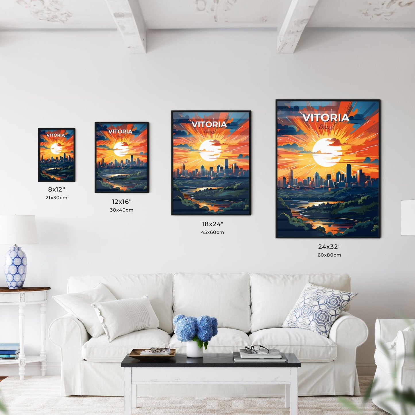 Vitoria Brazil Skyline Cityscape Sun Clouds Colorful Painting Artwork Default Title