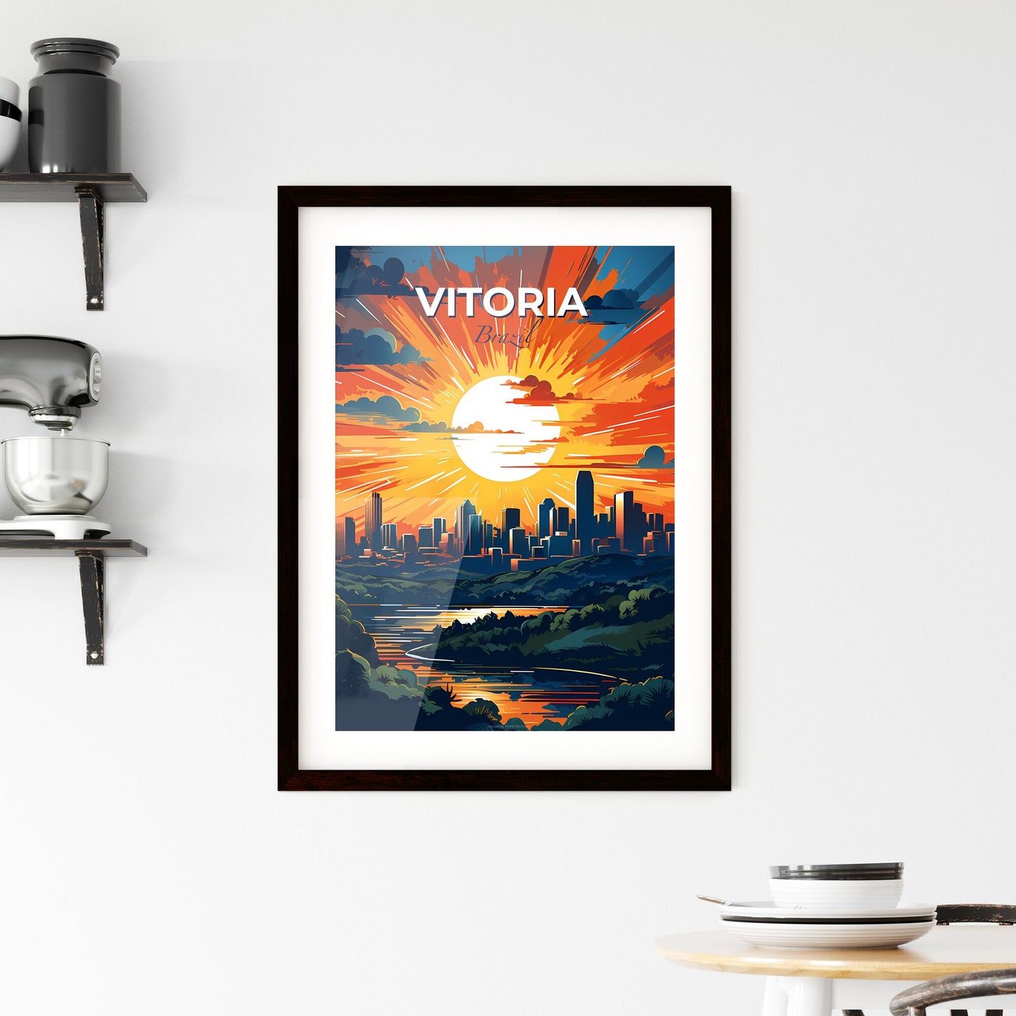 Vitoria Brazil Skyline Cityscape Sun Clouds Colorful Painting Artwork Default Title