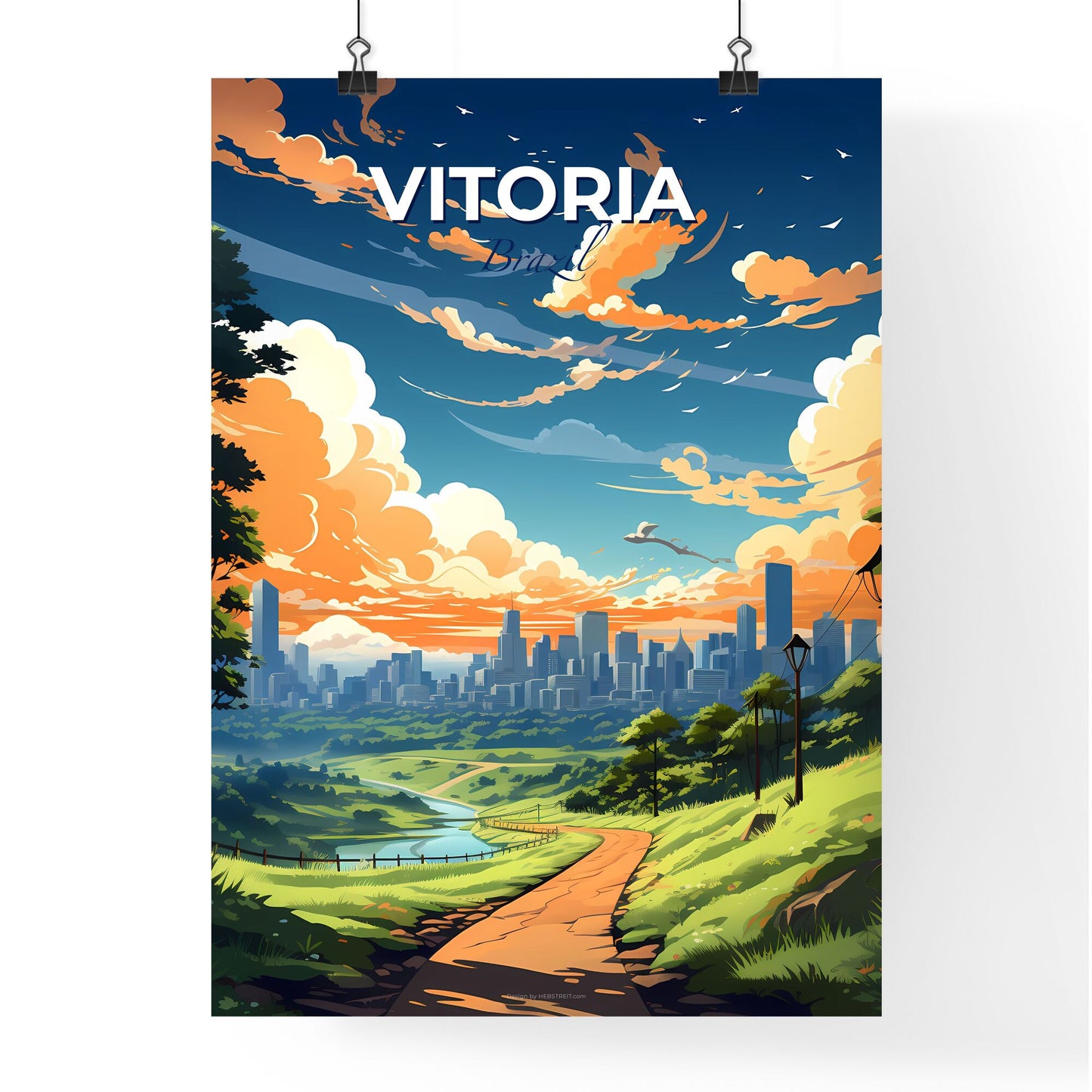 Vitoria Brazil Skyline Colorful Vibrant Painting Landscape Road City Distant Default Title