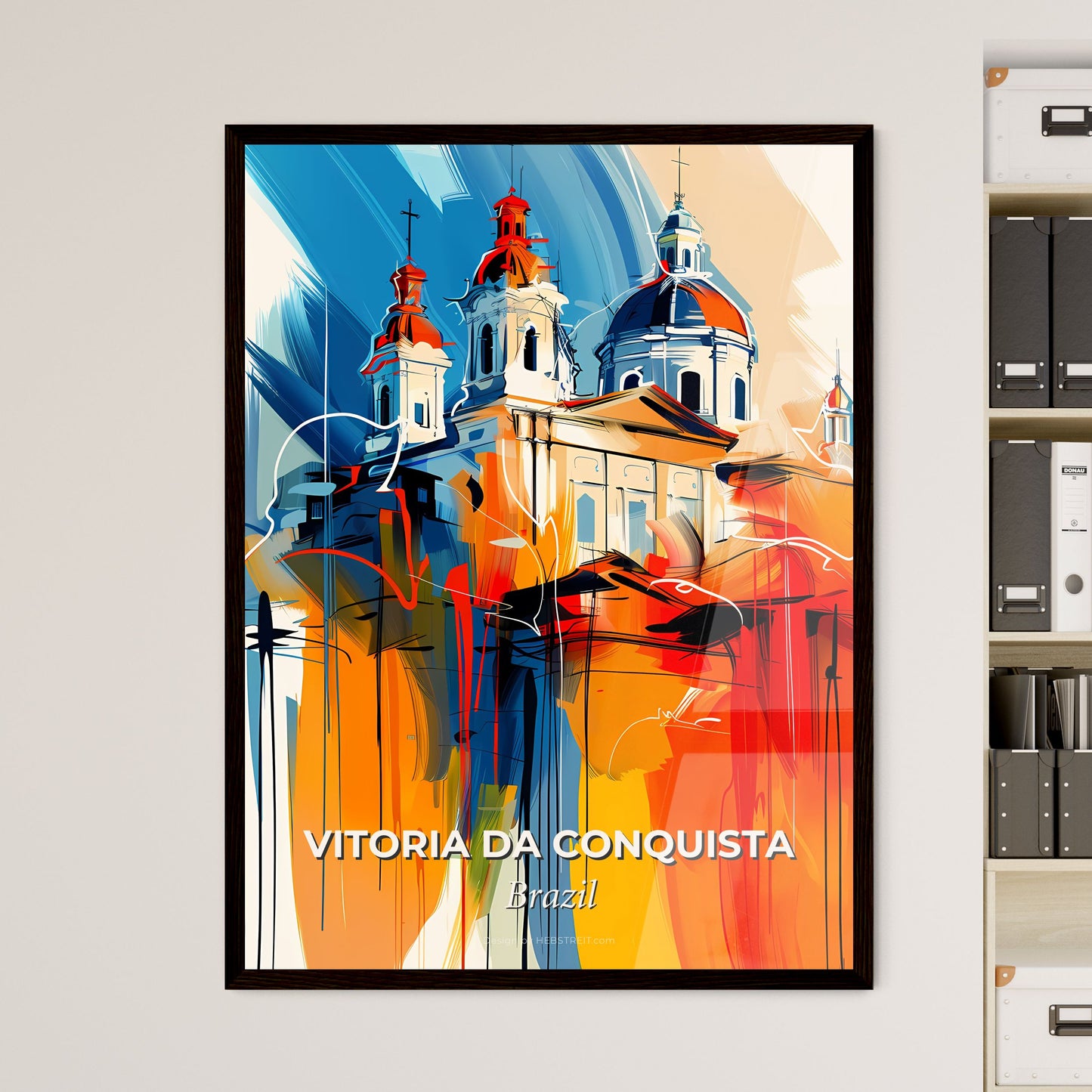 Vibrant Vitoria Da Conquista, Brazil - A Painting Of A Building With A Colorful Background