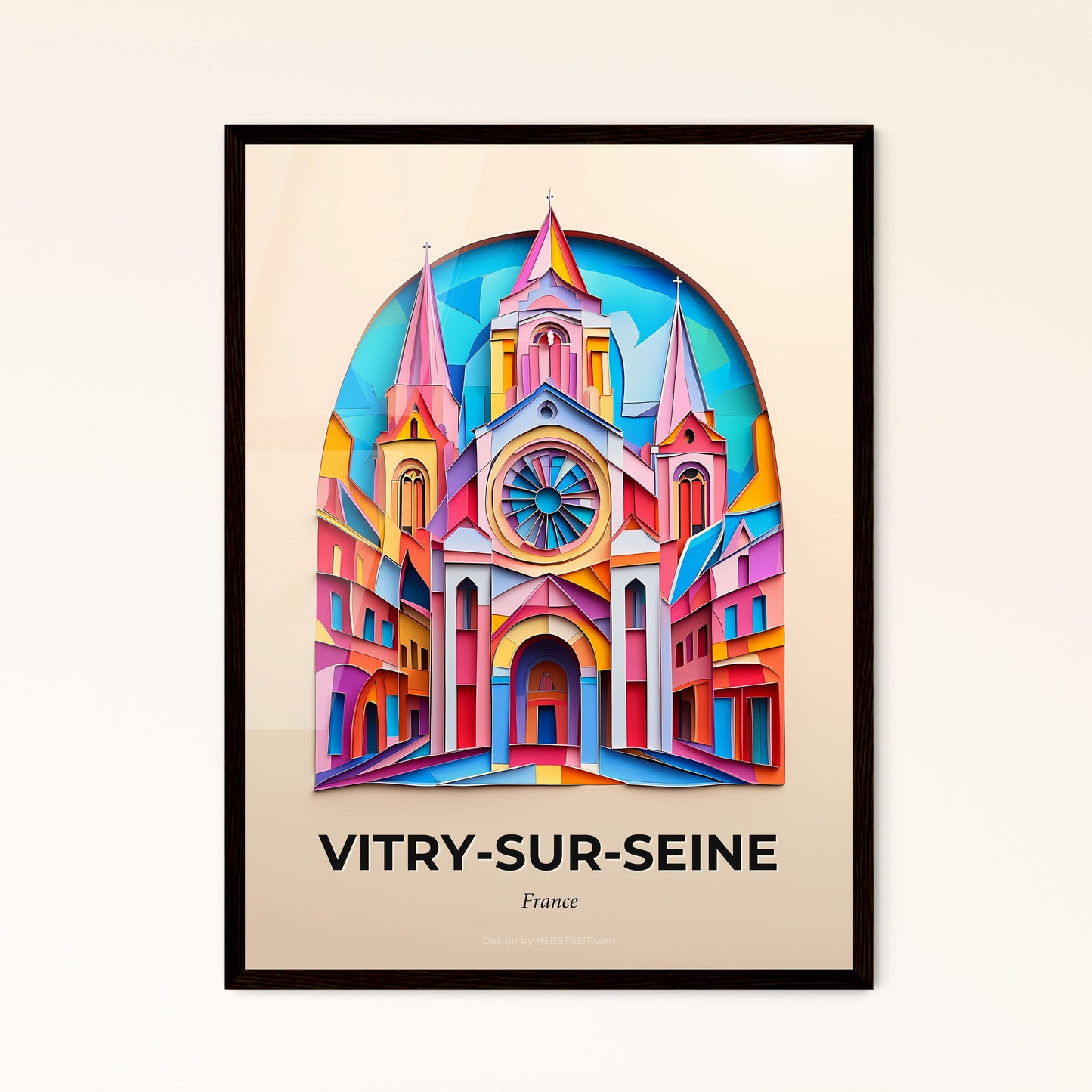 Vivid Vitry-sur-Seine, France - a colorful picture of a church with a clock