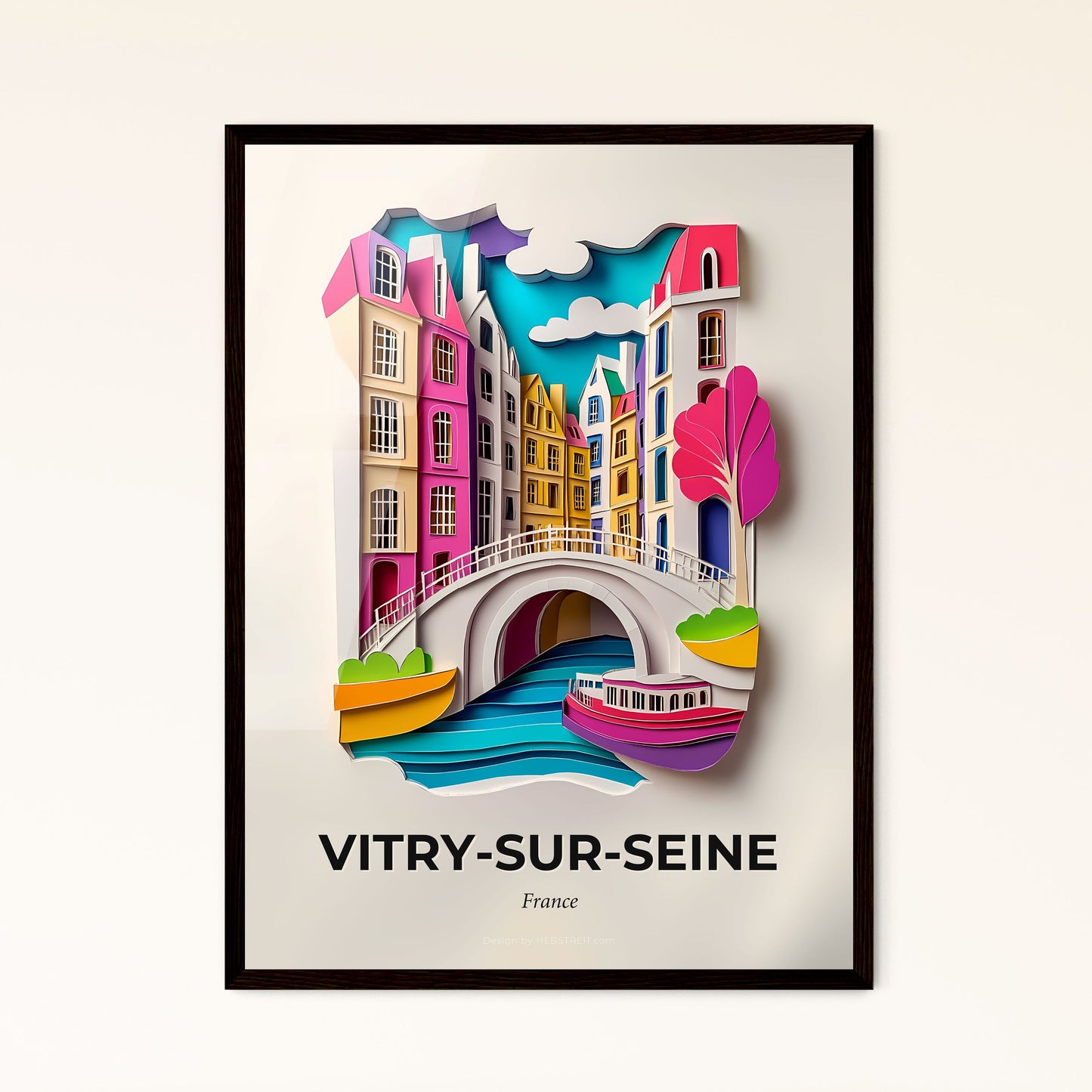 Vivid Vitry-sur-Seine, France - a paper cut of a bridge over a river