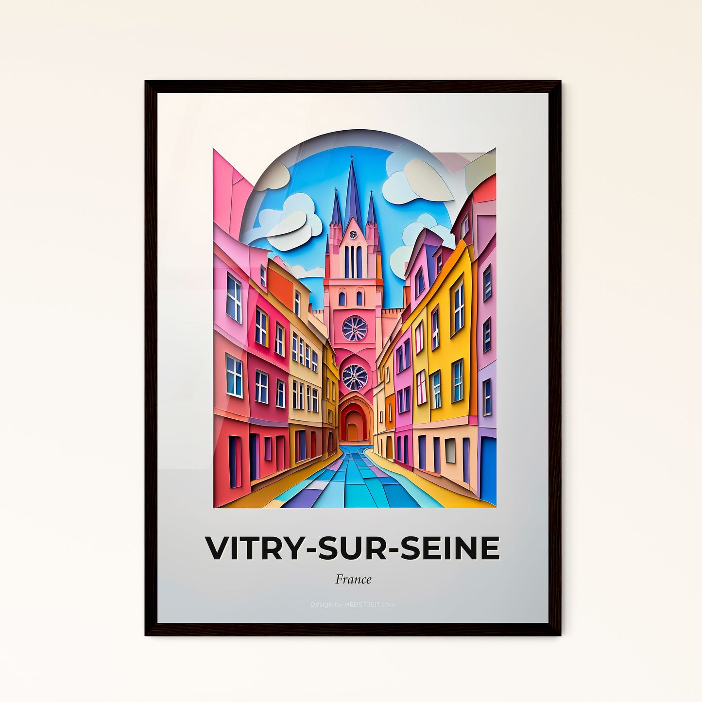 Vivid Vitry-sur-Seine, France - a painting of a city street with a church