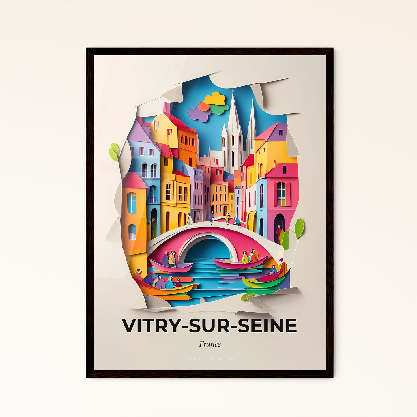 Vivid Vitry-sur-Seine, France - a paper cut of a city with a bridge