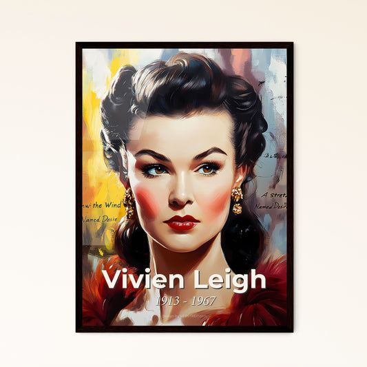 Portrait of Vivien Leigh, 1913 - 1967. Impressionistic painting of a painting of a woman.