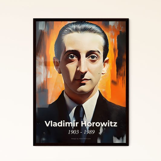 Portrait of Vladimir Horowitz, 1903 - 1989. Impressionistic painting of a man in a suit and tie.