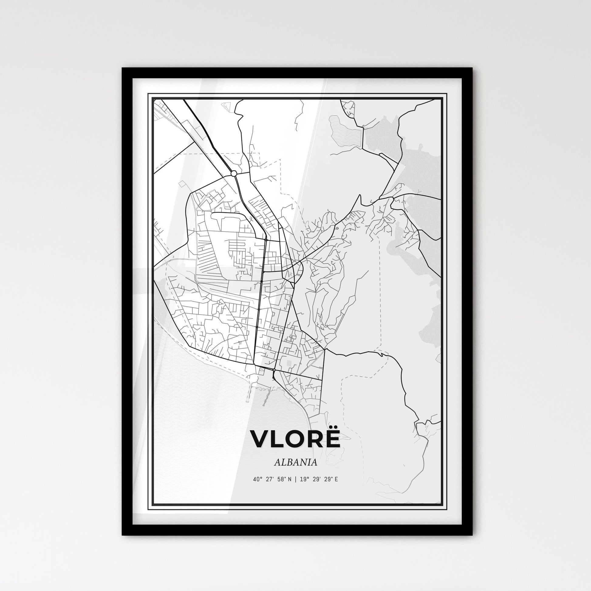 Vlorë Albania - Scandinavian Style City Map for Modern Home Decor