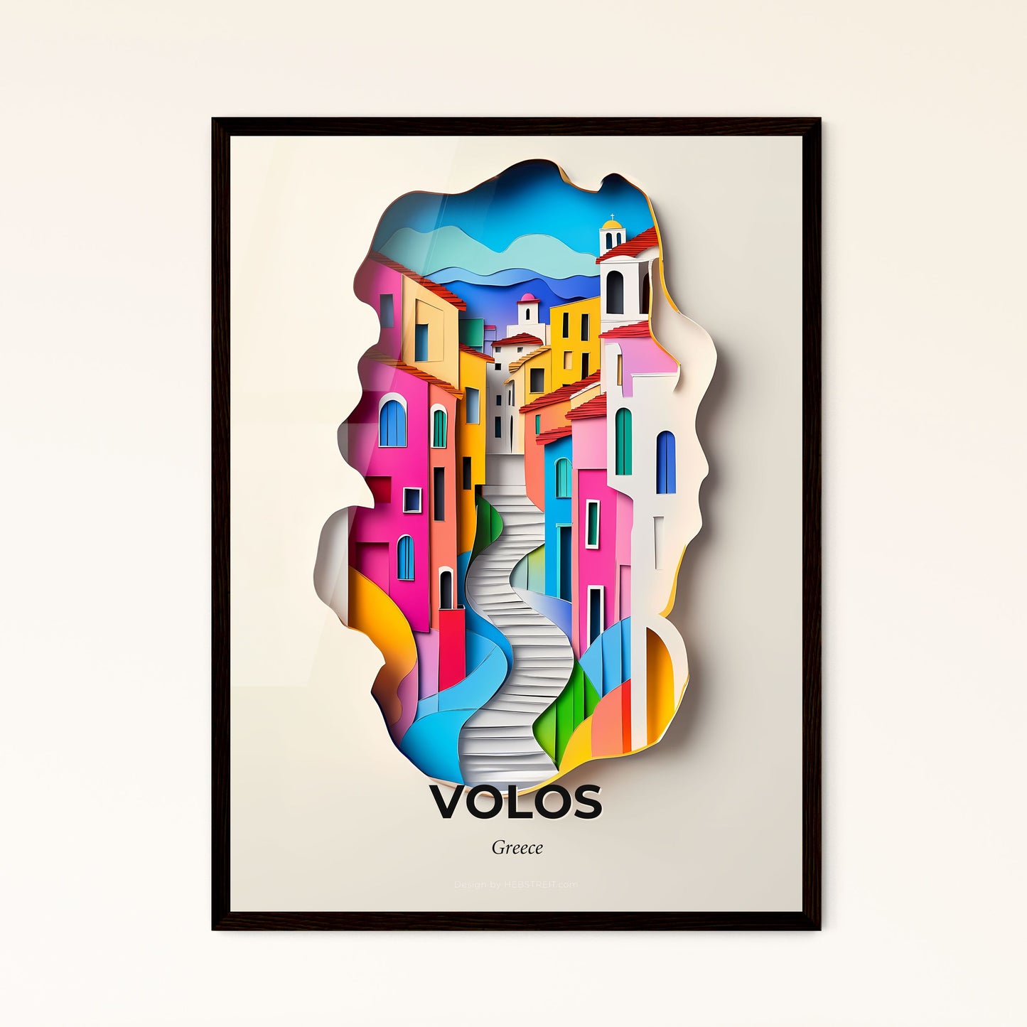 Vivid Volos, Greece - a paper cut of a colorful city with stairs