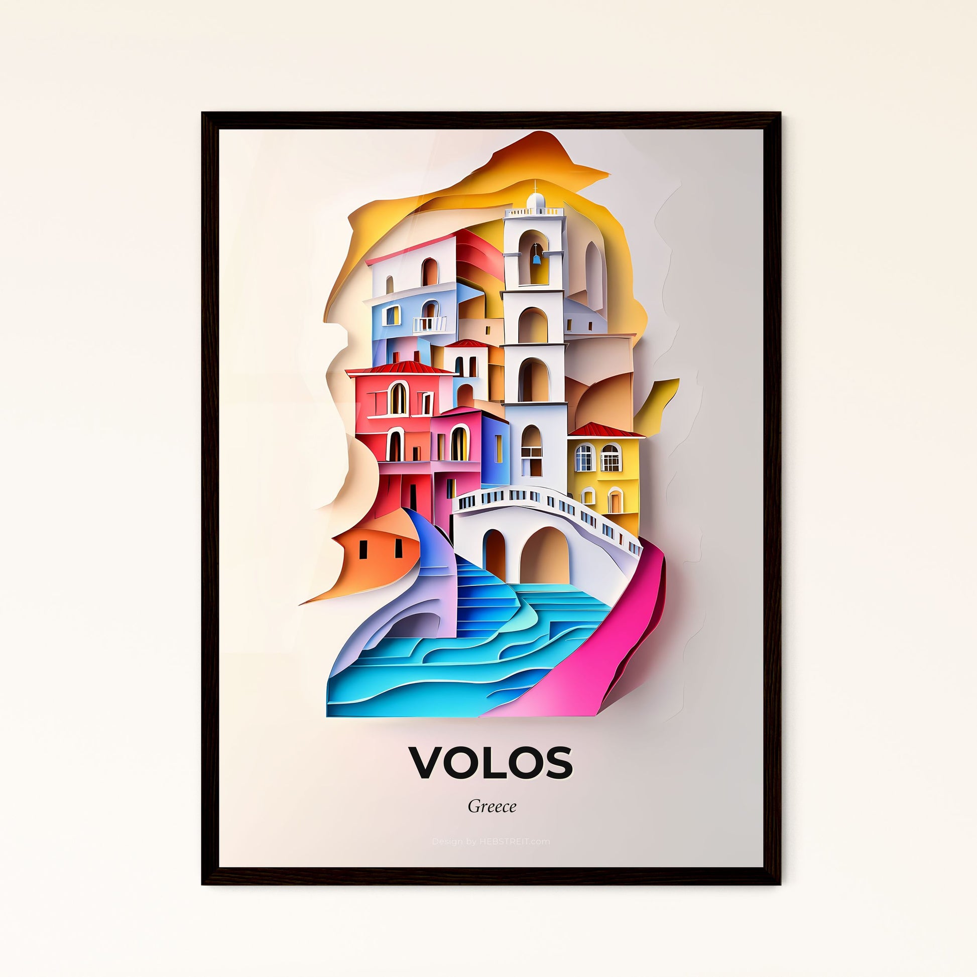 Vivid Volos, Greece - a paper cut of a city with a bridge