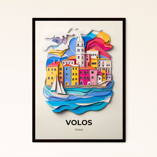 Vivid Volos, Greece - a paper cut of a city with a sailboat