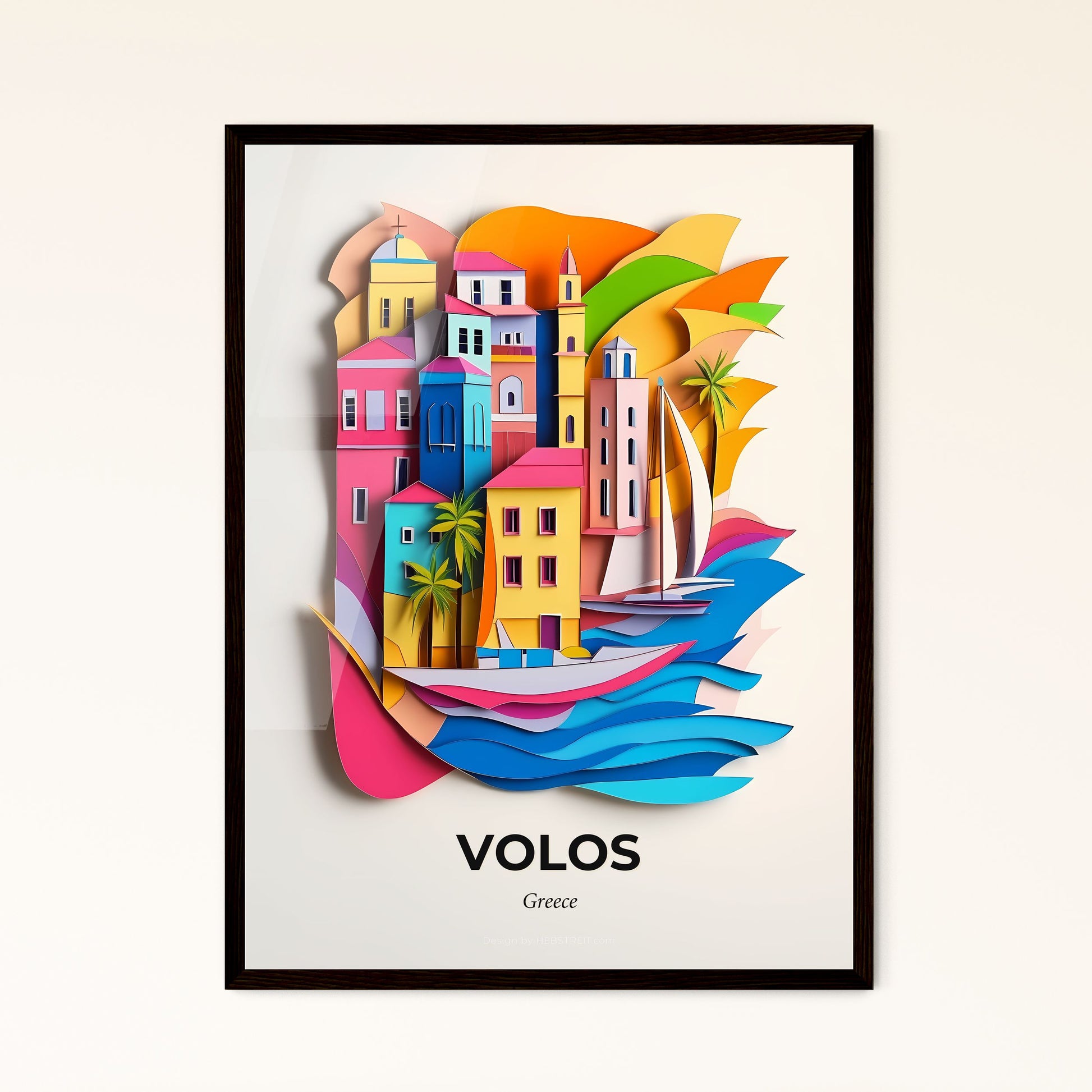 Vivid Volos, Greece - a colorful city with a sailboat in the water