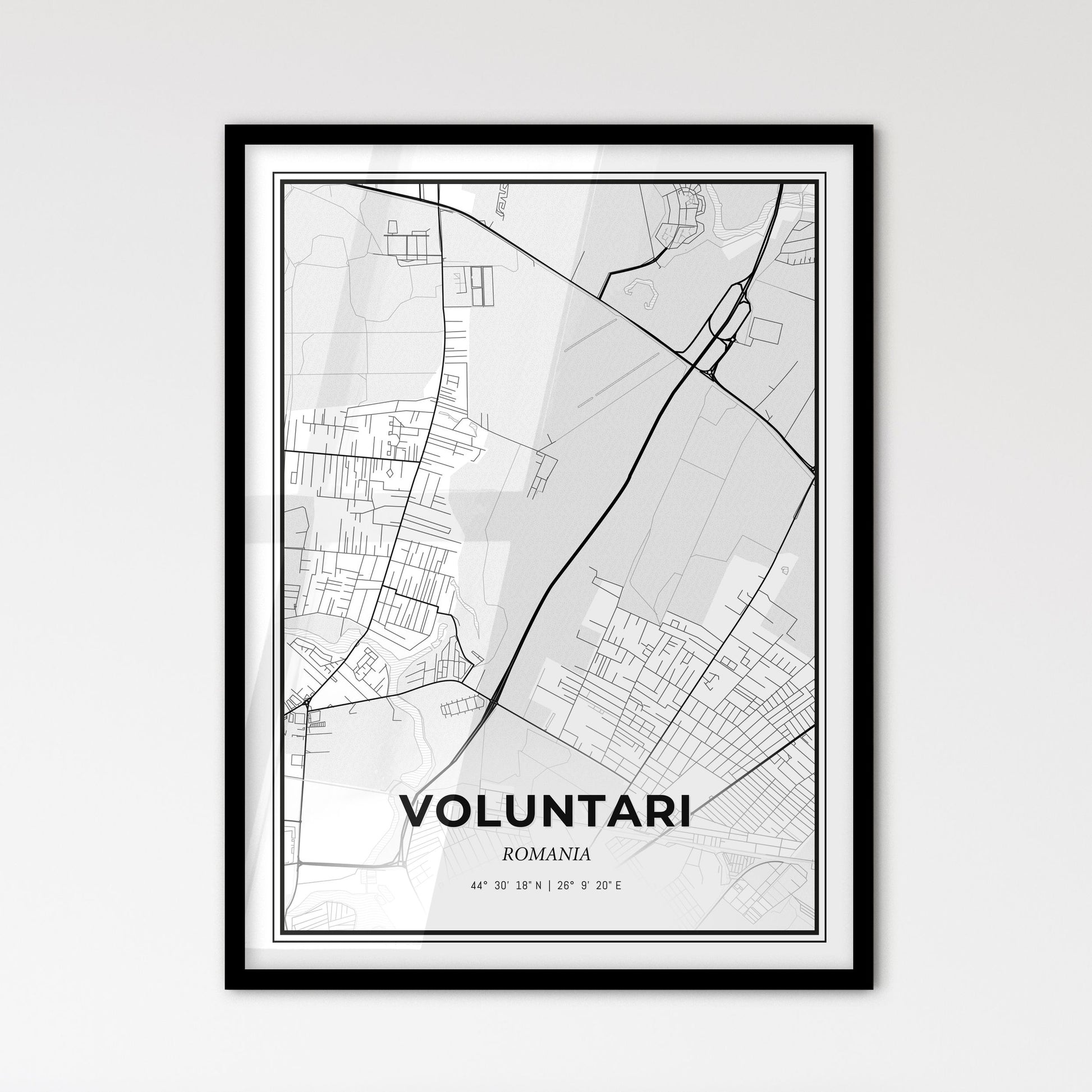 Voluntari Romania - Scandinavian Style City Map for Modern Home Decor