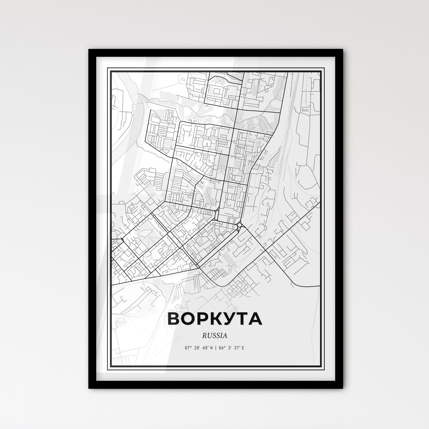 Vorkuta Russia - Scandinavian Style City Map for Modern Home Decor