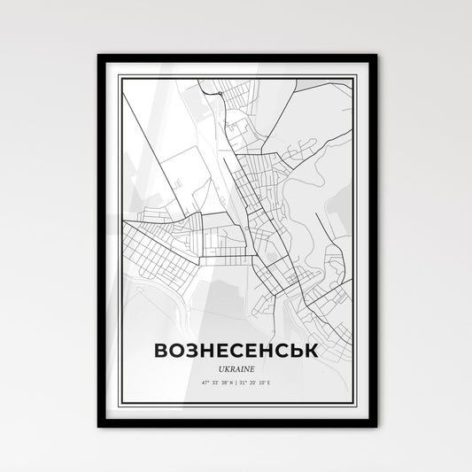 Voznesensk Ukraine - Scandinavian Style City Map for Modern Home Decor