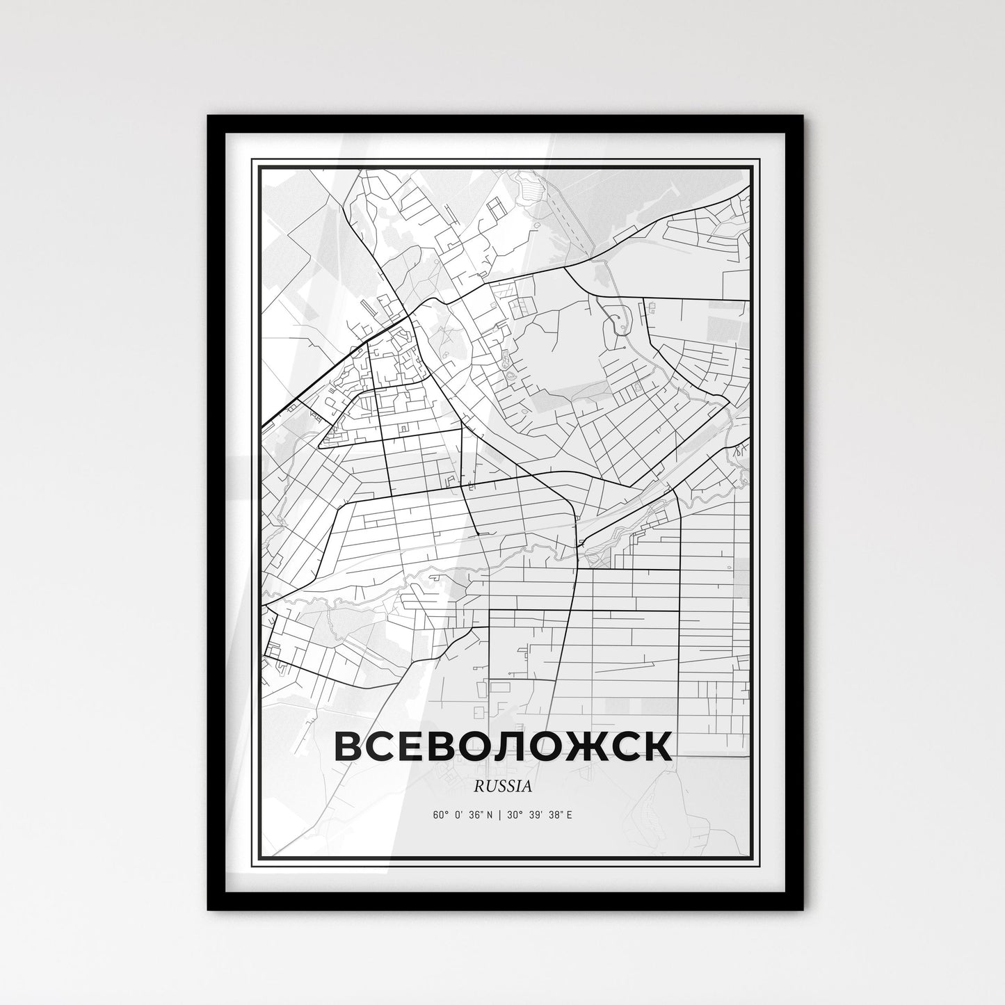 Vsevolozhsk Russia - Scandinavian Style City Map for Modern Home Decor