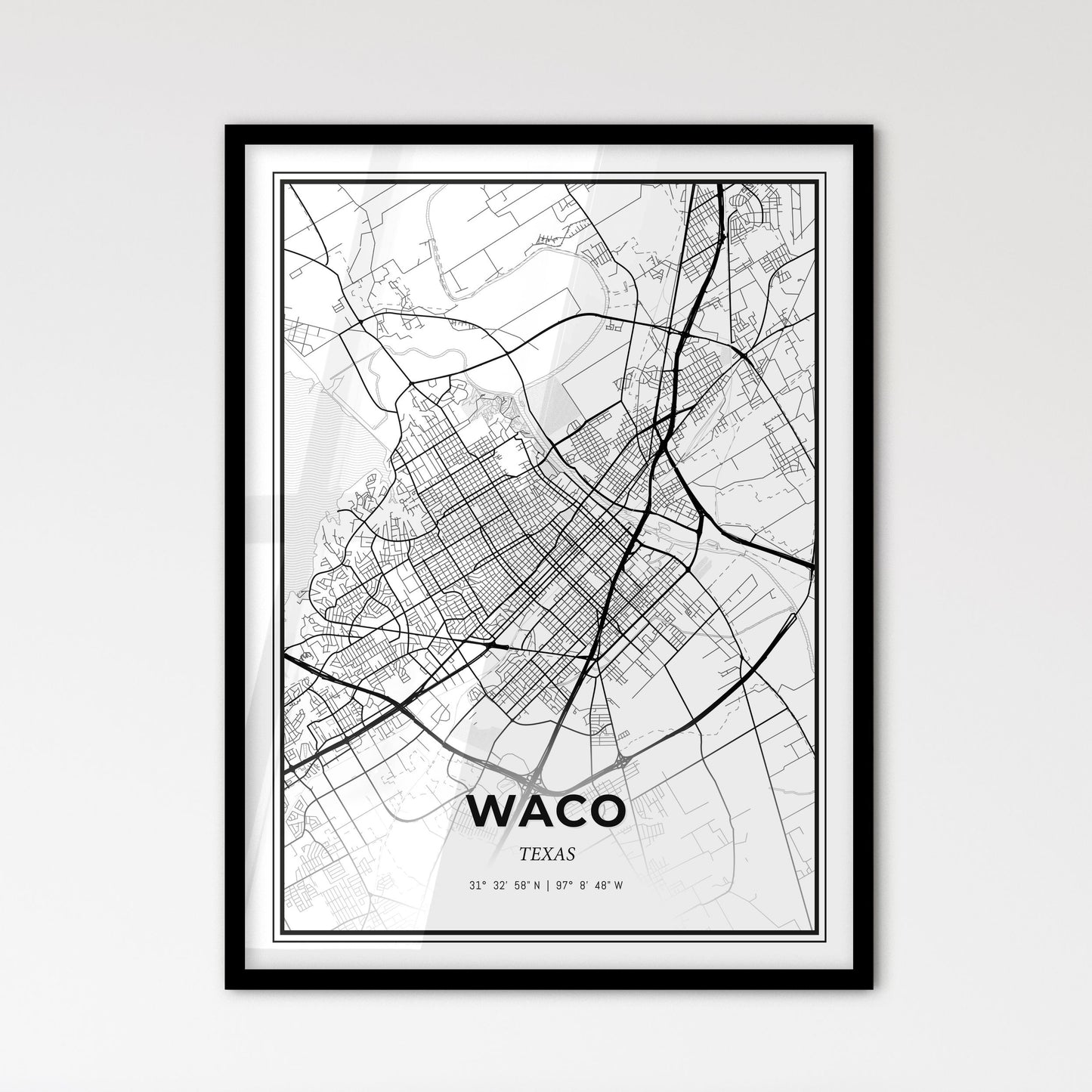 Waco Texas - Scandinavian Style City Map for Modern Home Decor