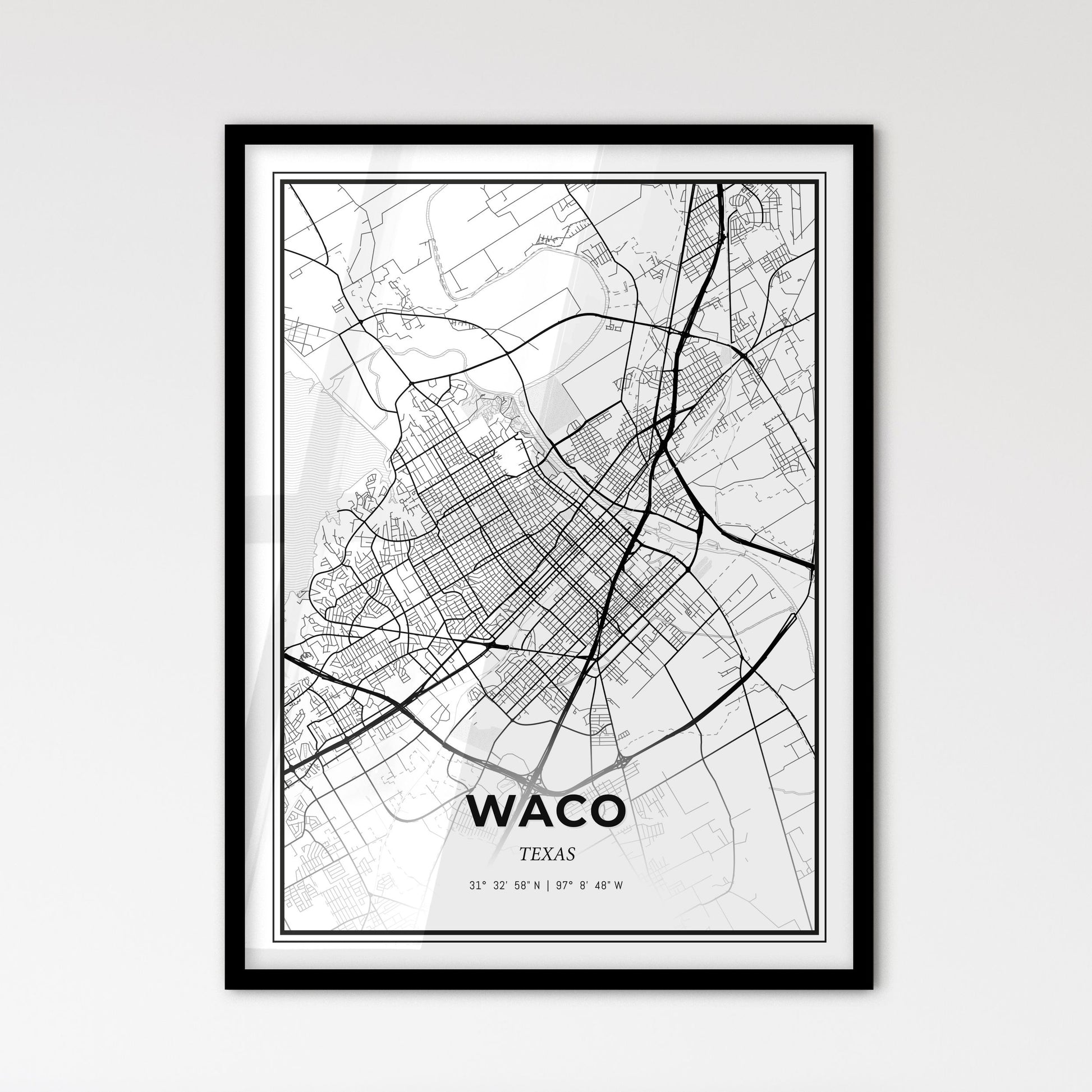 Waco Texas - Scandinavian Style City Map for Modern Home Decor