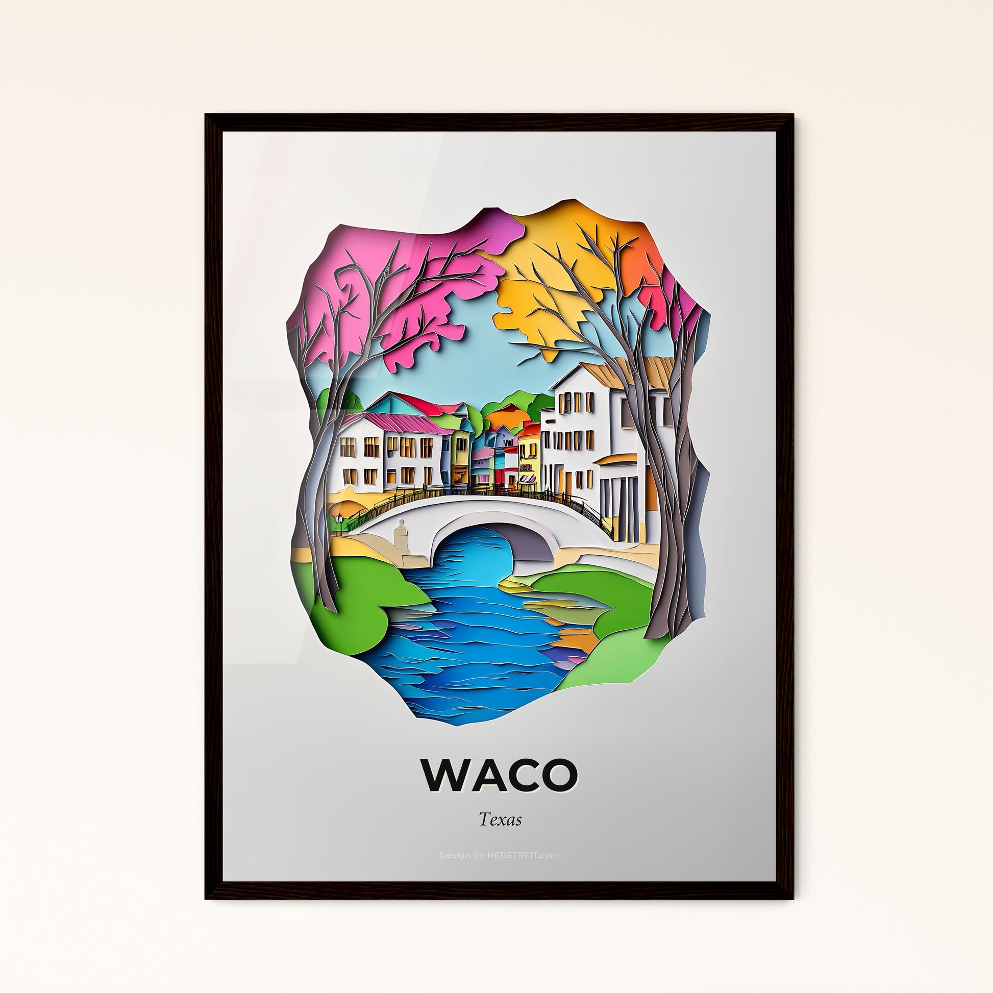 Vivid Waco, Texas - a paper cut of a bridge over a river