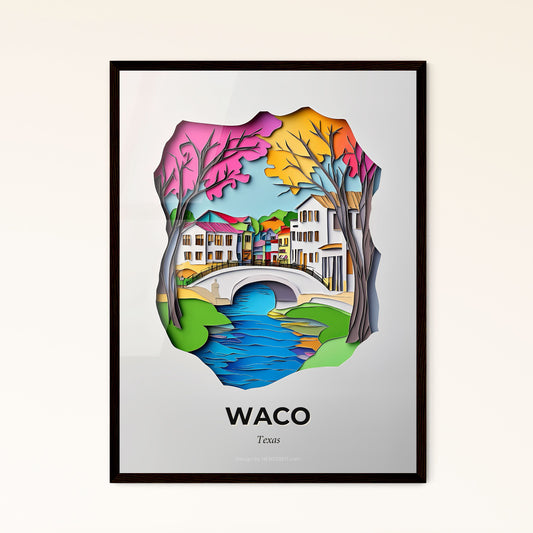 Vivid Waco, Texas - a paper cut of a bridge over a river