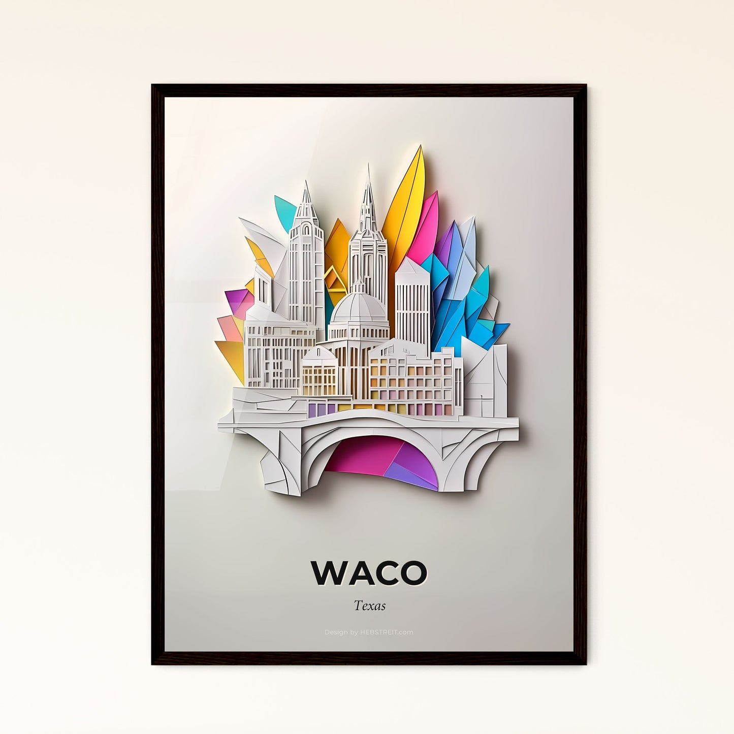 Vivid Waco, Texas - a paper cut of a city with a bridge