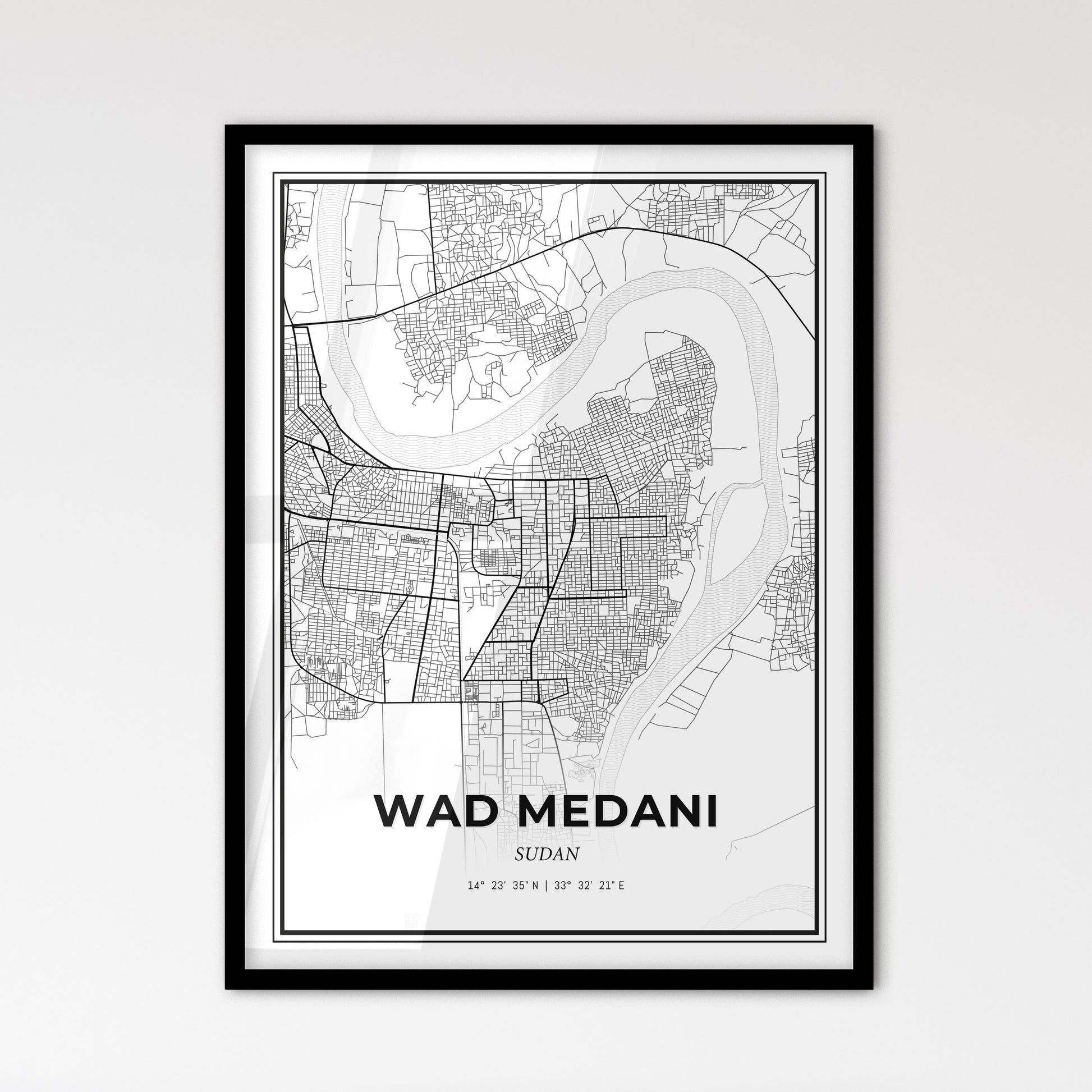 Wad Medani Sudan - Scandinavian Style City Map for Modern Home Decor