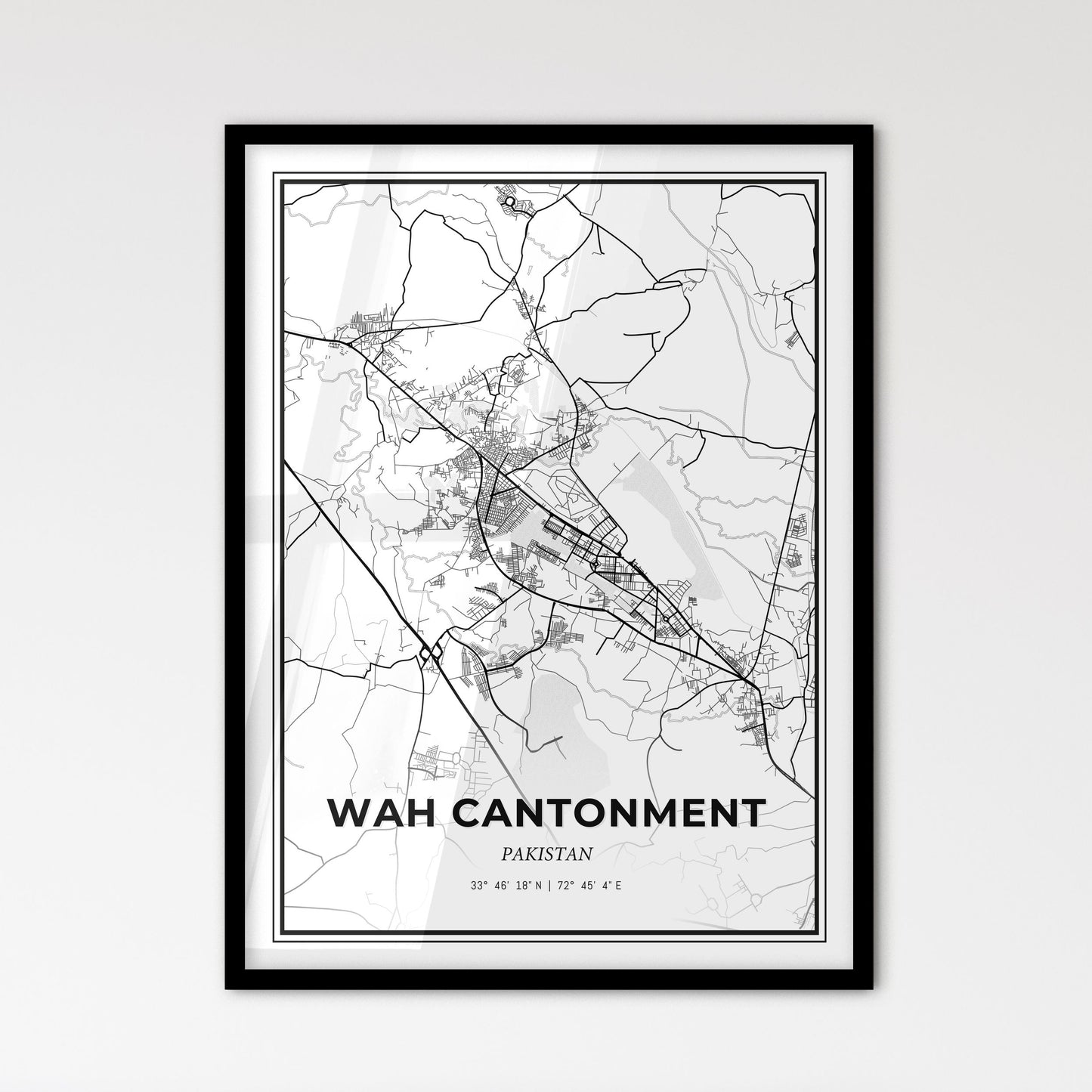 Wah Cantonment Pakistan - Scandinavian Style City Map for Modern Home Decor