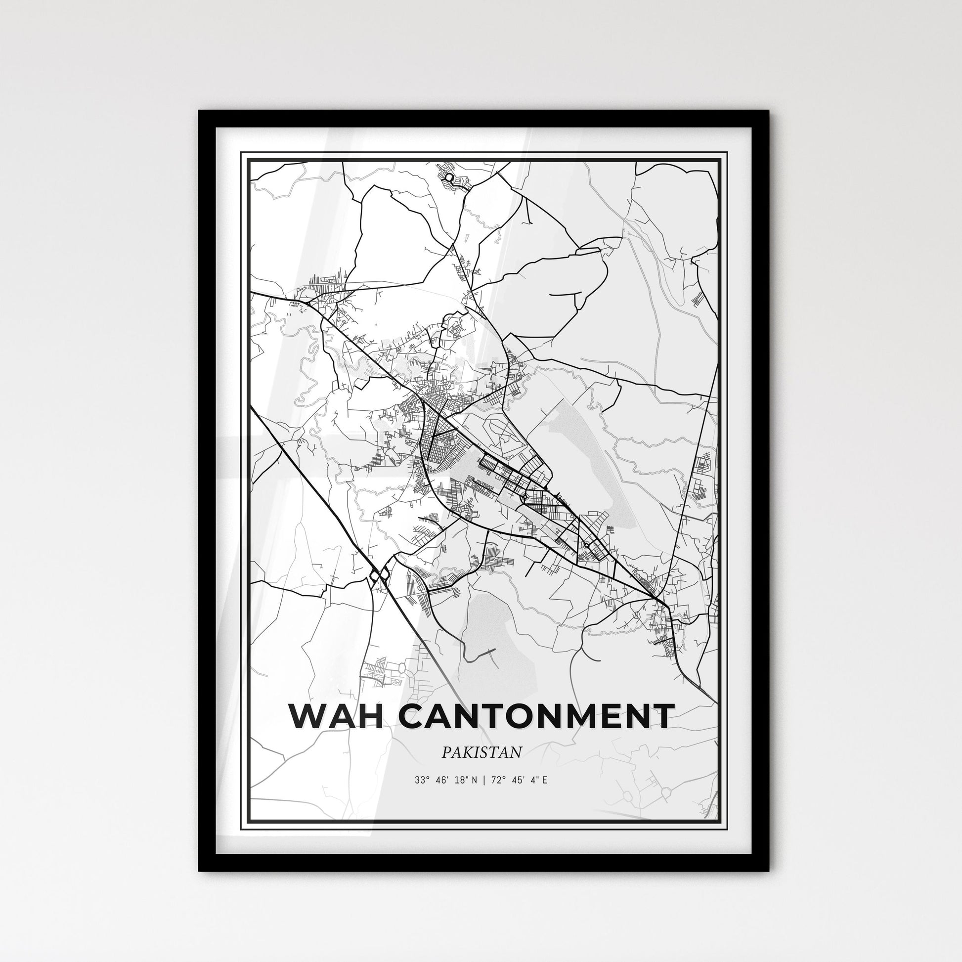 Wah Cantonment Pakistan - Scandinavian Style City Map for Modern Home Decor