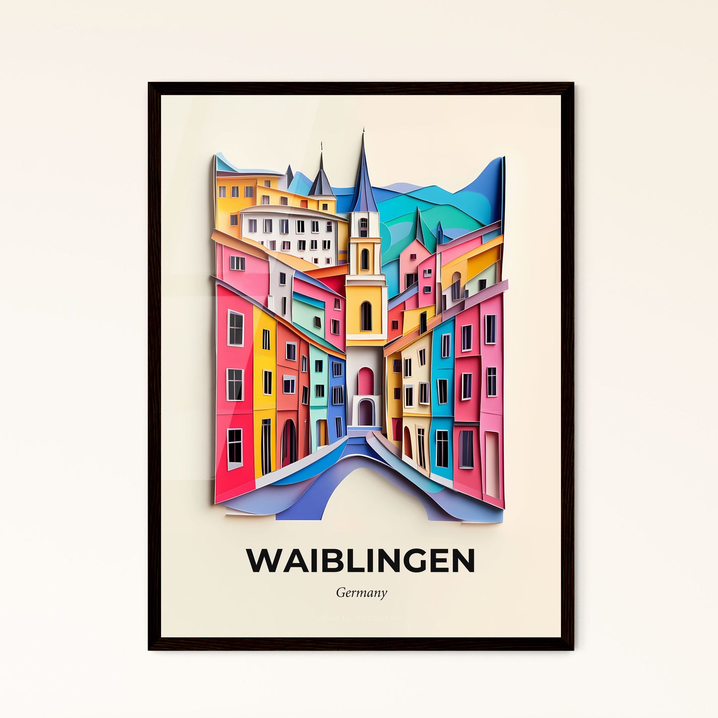 Vivid Waiblingen, Germany - a paper cut of a city with a clock tower