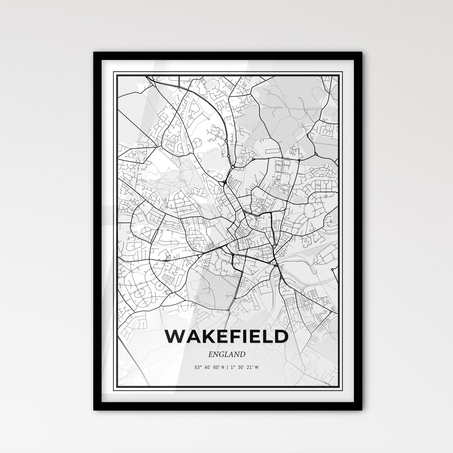 Wakefield England - Scandinavian Style City Map for Modern Home Decor