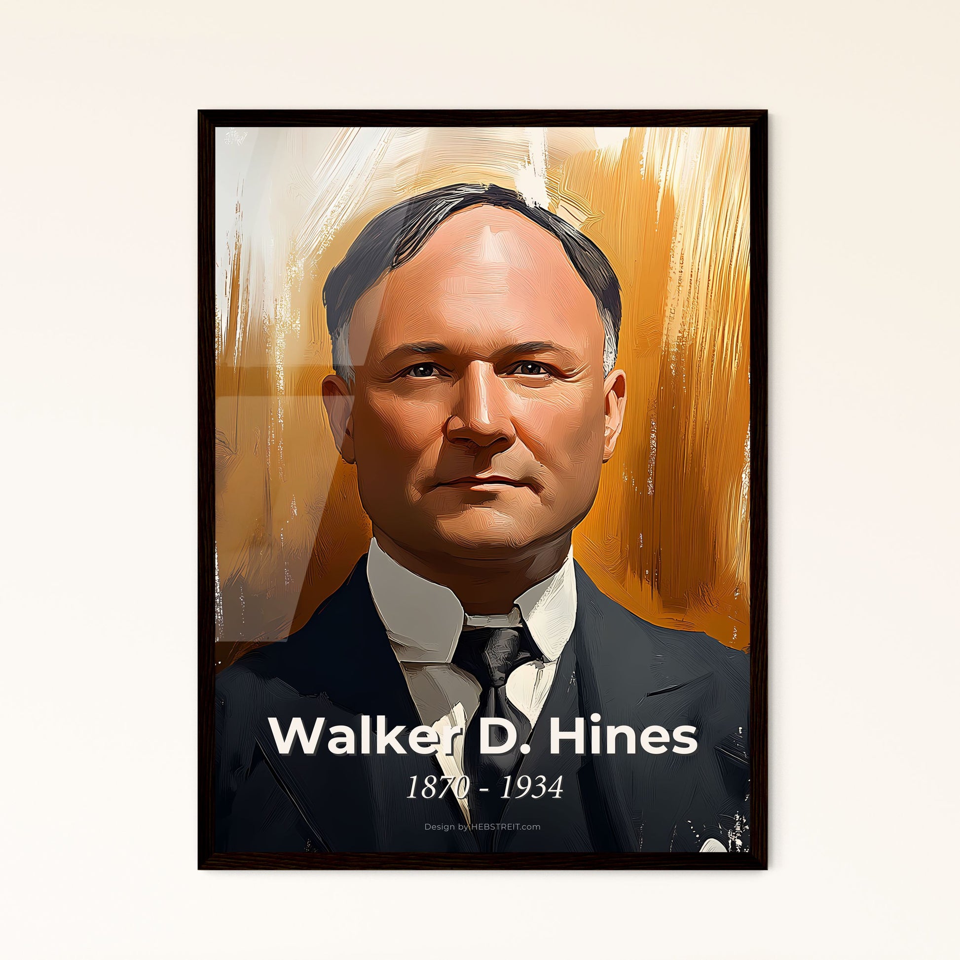 Portrait of Walker D. Hines, 1870 - 1934. Impressionistic painting of a man in a suit and tie.