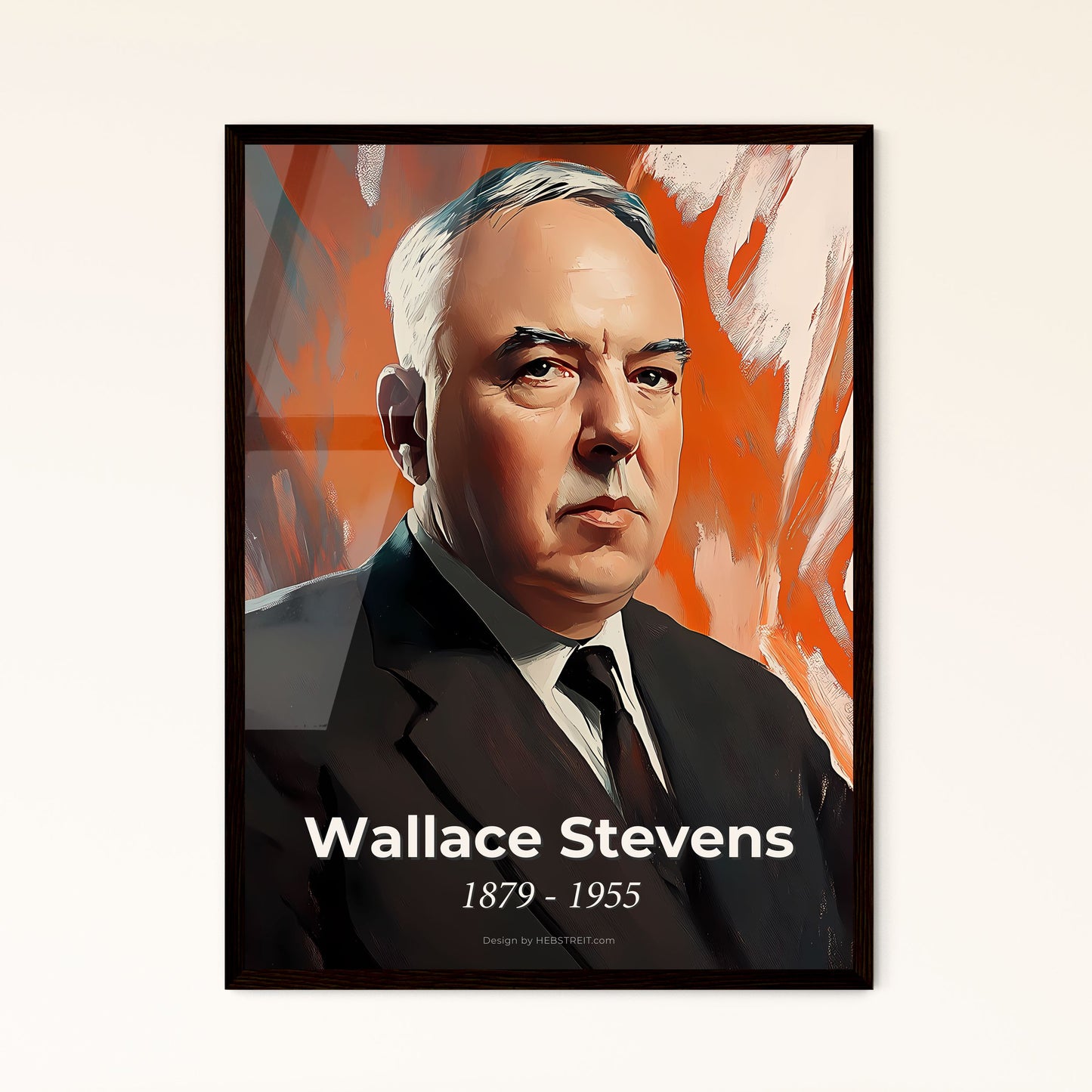 Portrait of Wallace Stevens, 1879 - 1955. Impressionistic painting of a man in a suit and tie.