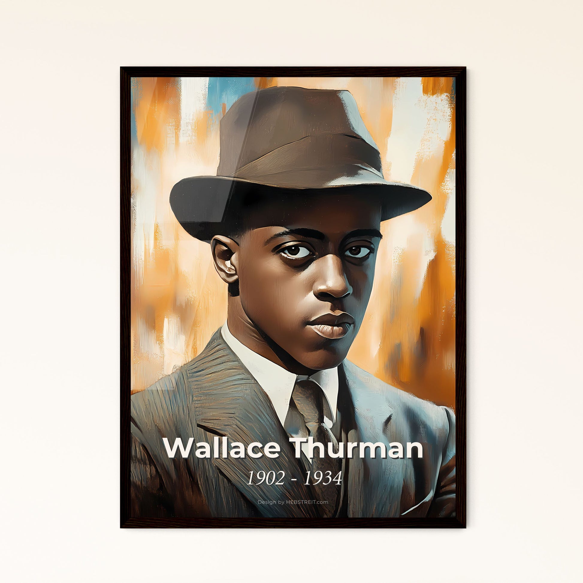 Portrait of Wallace Thurman, 1902 - 1934. Impressionistic painting of a man in a suit and hat.