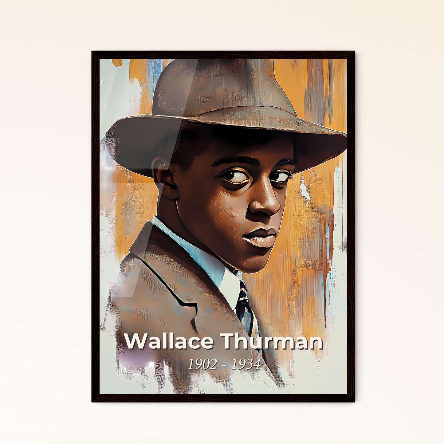 Portrait of Wallace Thurman, 1902 - 1934. Impressionistic painting of a man wearing a hat.