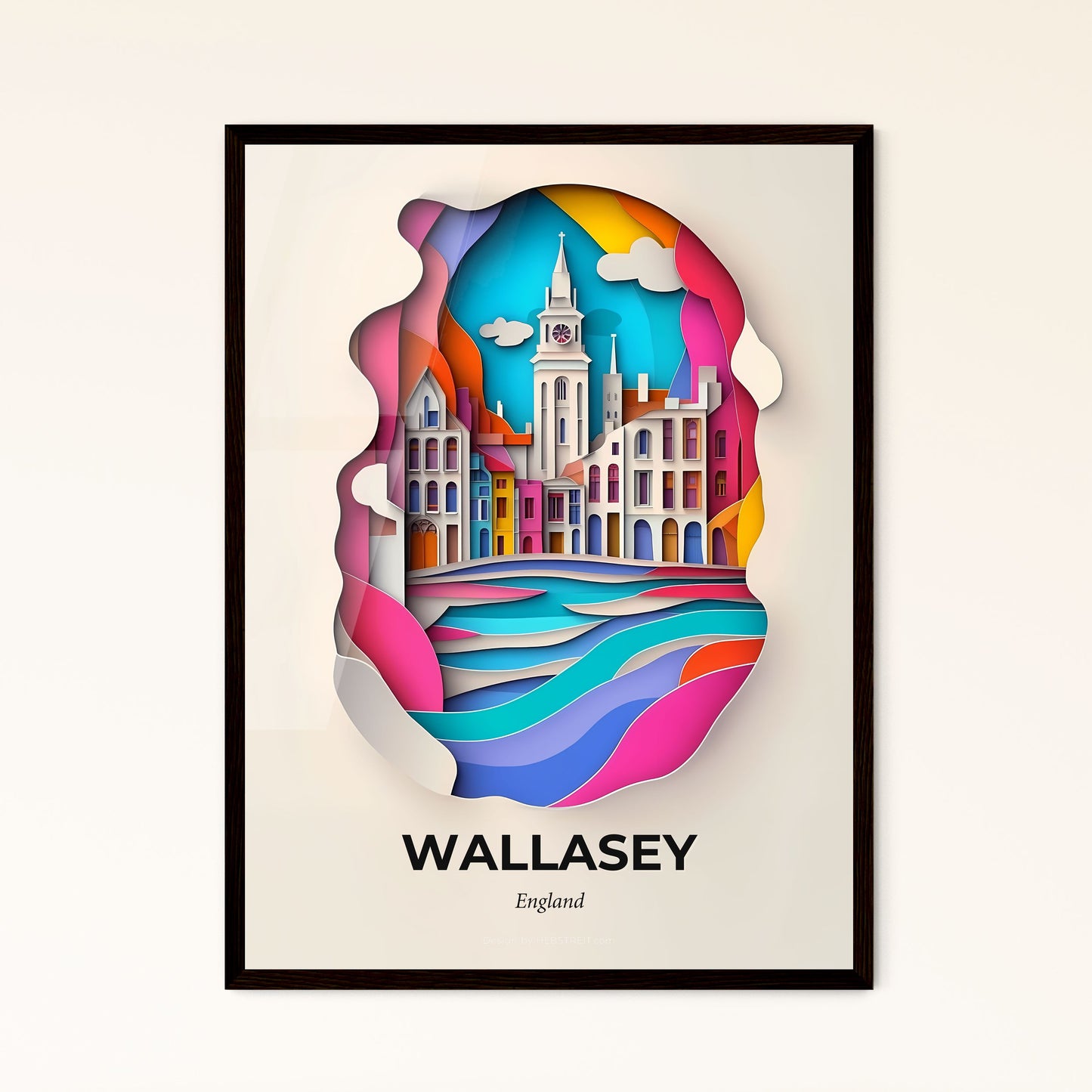 Vivid Wallasey, England - a paper cut of a city with a clock tower