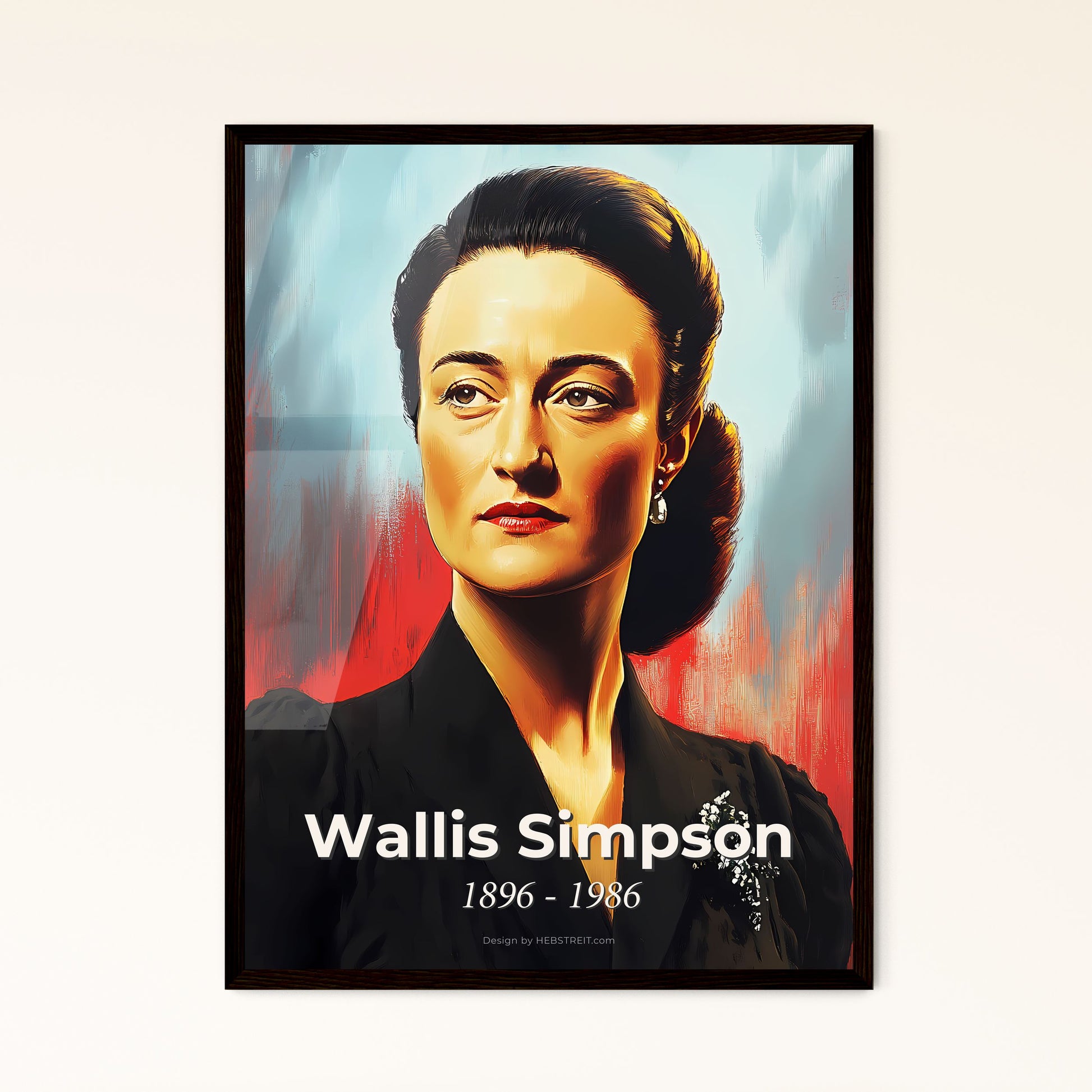 Portrait of Wallis Simpson, 1896 - 1986. Impressionistic painting of a woman in a black jacket.