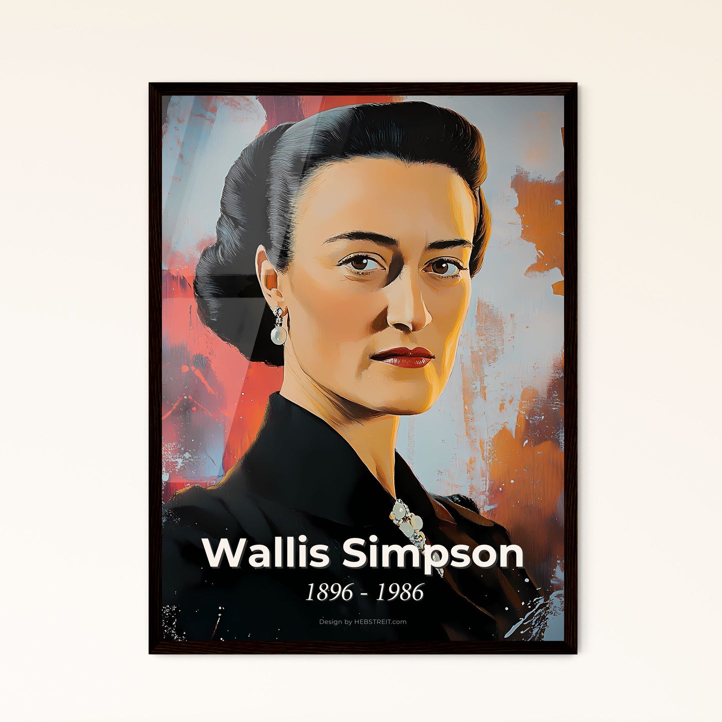 Portrait of Wallis Simpson, 1896 - 1986. Impressionistic painting of a woman with a hair bun.