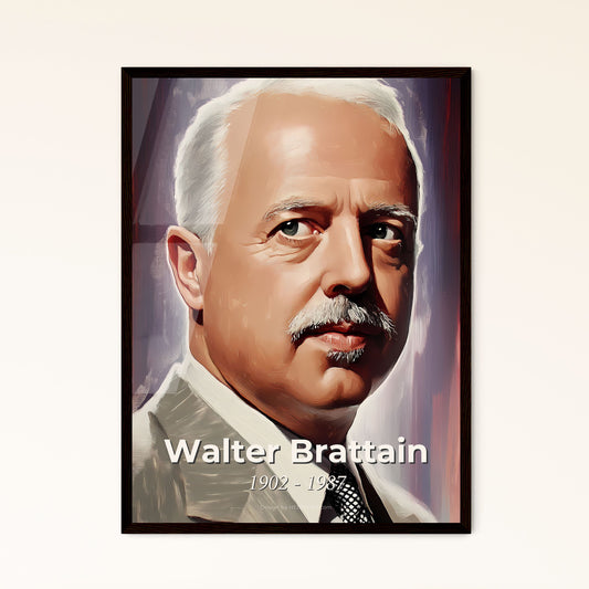 Portrait of Walter Brattain, 1902 - 1987. Impressionistic painting of a man with a mustache and a suit.