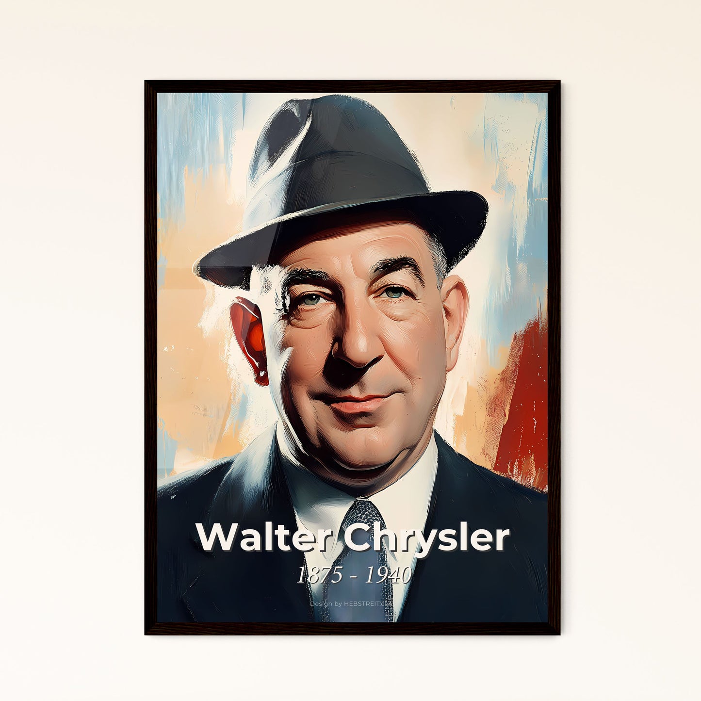 Portrait of Walter Chrysler, 1875 - 1940. Impressionistic painting of a man in a suit and hat.