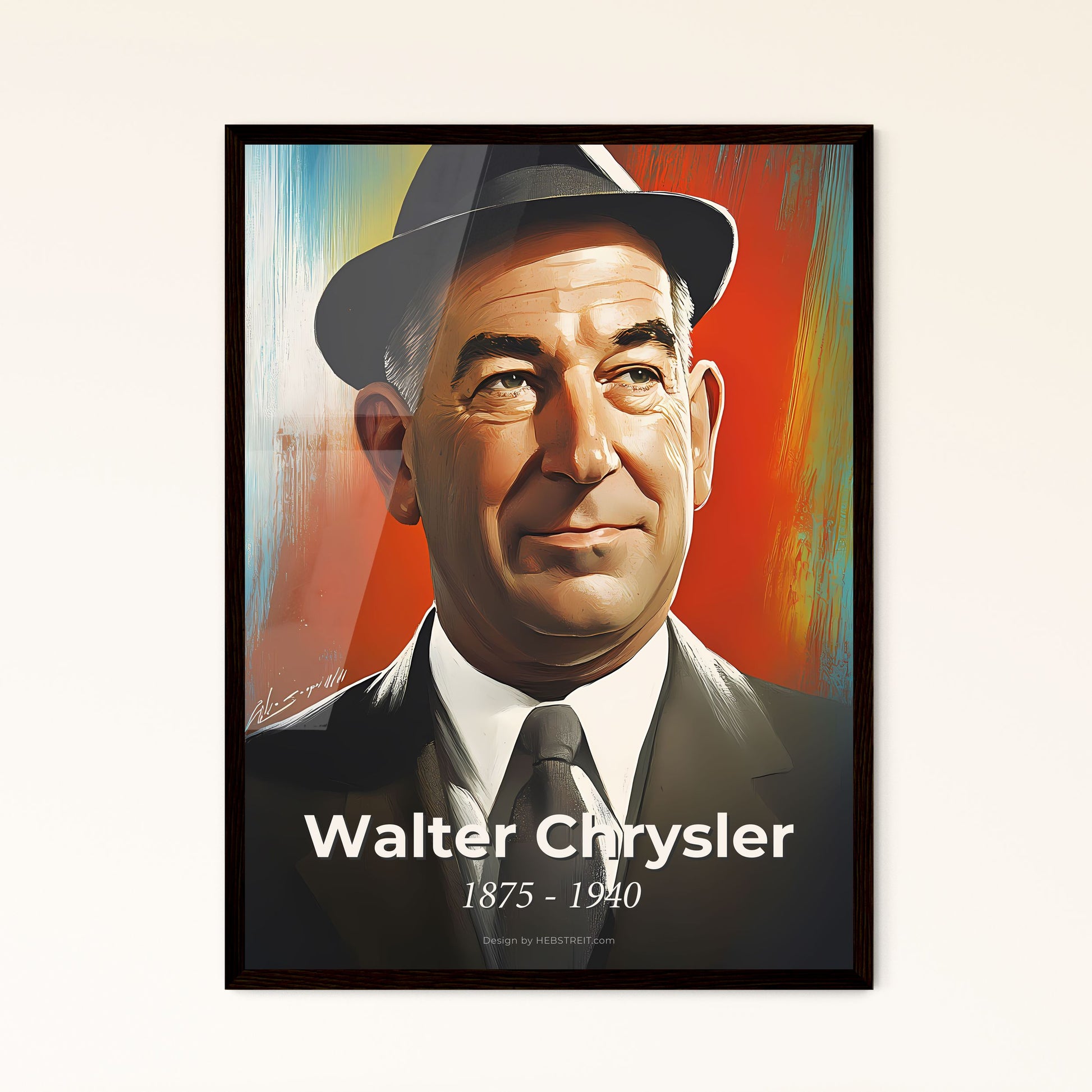 Portrait of Walter Chrysler, 1875 - 1940. Impressionistic painting of a man wearing a hat and suit.