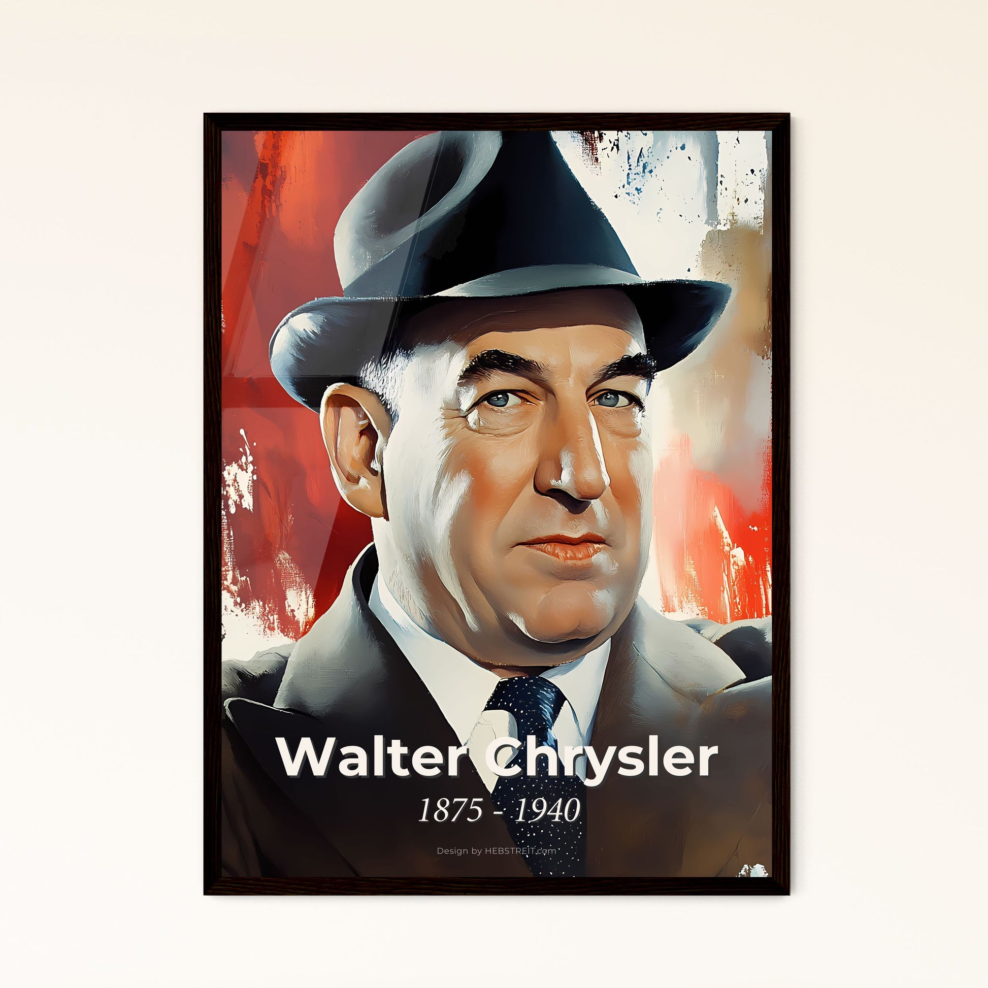 Portrait of Walter Chrysler, 1875 - 1940. Impressionistic painting of a man in a suit and hat.