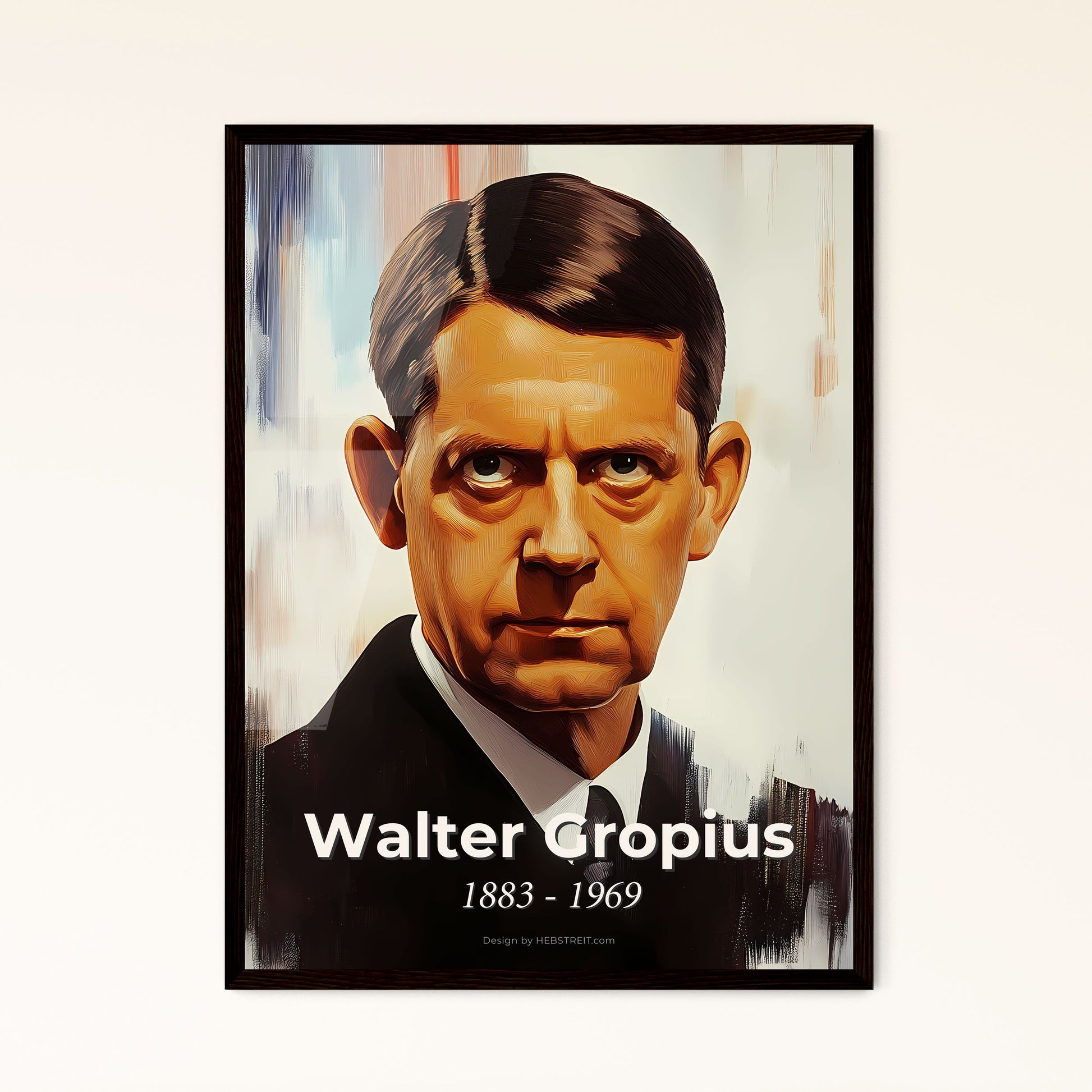 Portrait of Walter Gropius, 1883 - 1969. Impressionistic painting of a man in a suit.