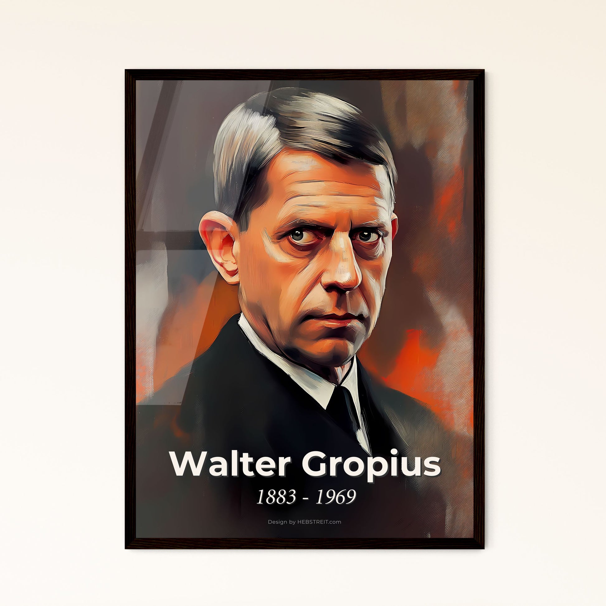 Portrait of Walter Gropius, 1883 - 1969. Impressionistic painting of a man in a suit.