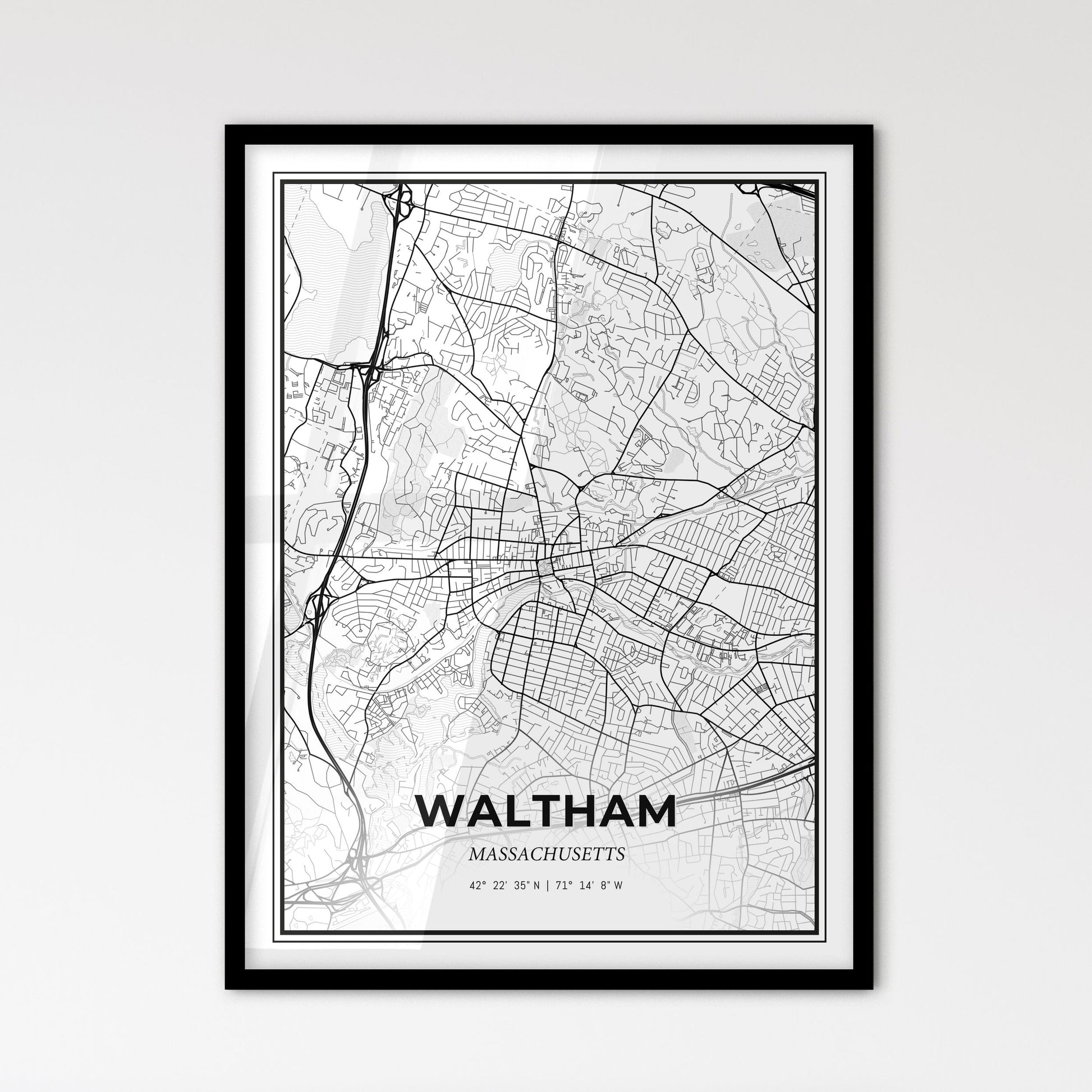 Waltham Massachusetts - Scandinavian Style City Map for Modern Home Decor