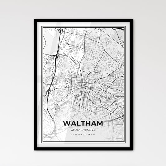 Waltham Massachusetts - Scandinavian Style City Map for Modern Home Decor