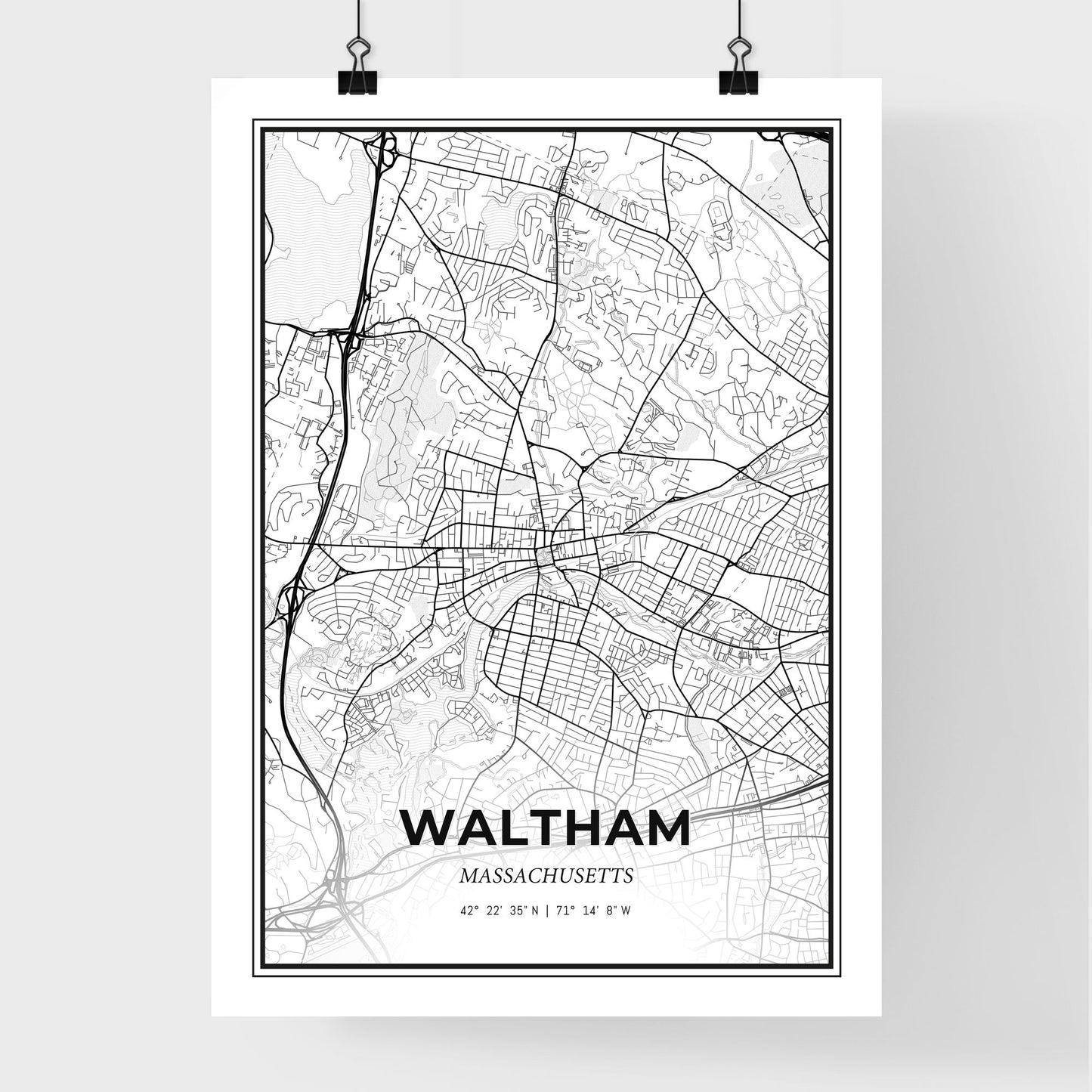 Waltham Massachusetts - Premium City Map Poster